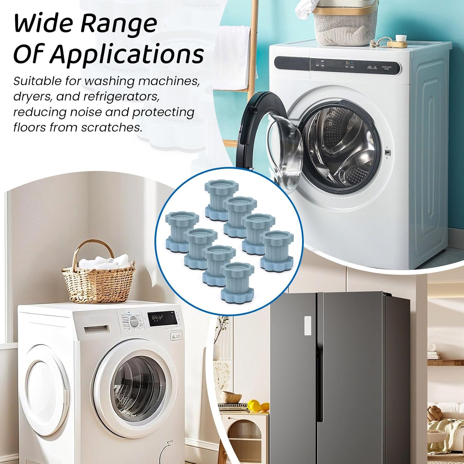 Huakaile 8 Packs Adjustable Washing Machine Anti Vibration Pads Risers, Washing Machine Leveling Feet Heightening Stabilizer Base Pedestal Stand for Shock Noise Washer Dryer Furniture Laundry