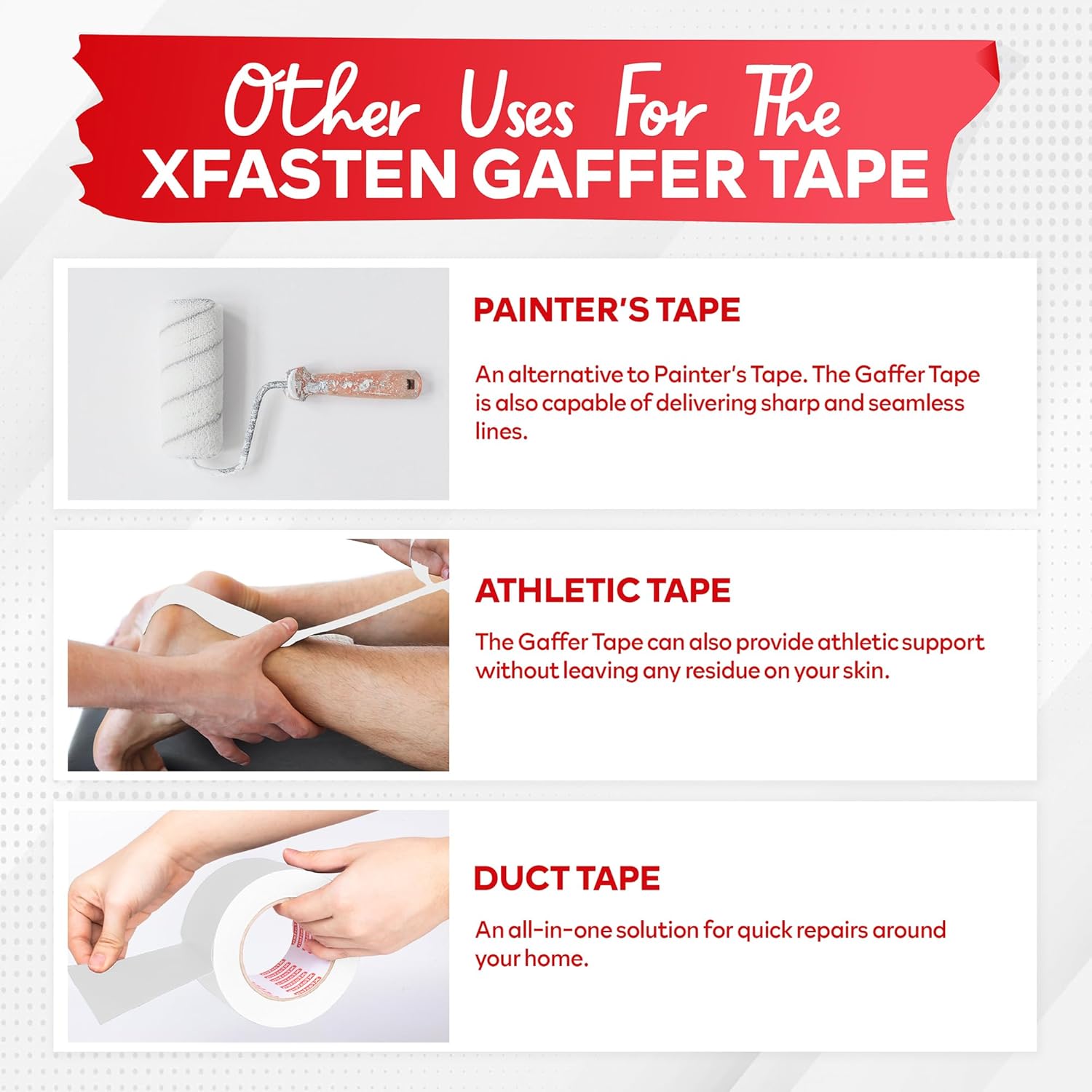 XFasten White Gaffers Tape 2 Inch x 30 Yards, Residue-Free Strong Adhesion (4-Pack 360-feet Total) Non-Reflective Cloth Matte White Tape for Walls, Cords, Bookbinding, Console, Photography