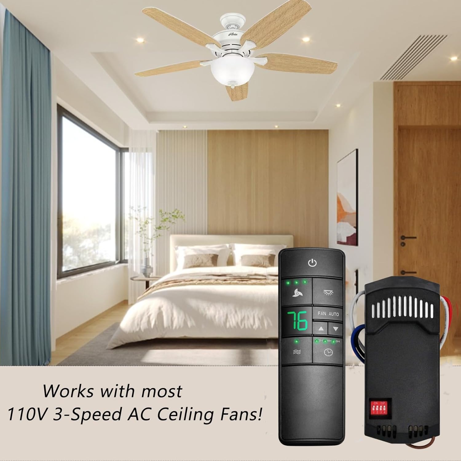 Hampton Bay Ceiling Fan Thermostatic Remote Control Kit with Wall Holder for Hunter Home Decorators Harbor Breeze，3-Speed Light Dimmer Timer Replacement for HD3 TR222A 98108 98130 98101 98131