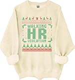 yeltuir Walking Hr Violation Sweatshirt Funny Work Office Ugly Sweater Christmas Office Hoodie Matching Unisex
