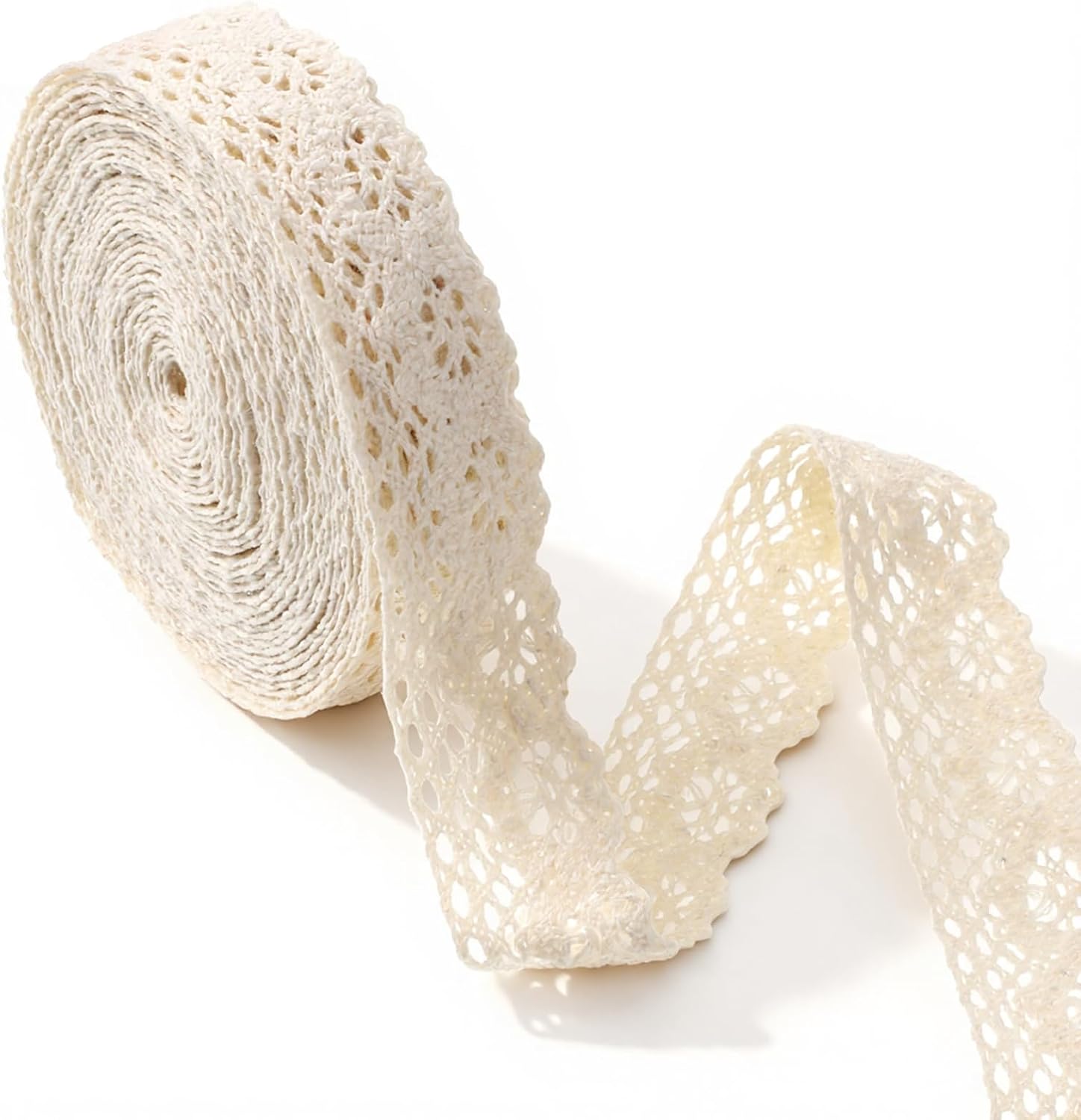 10 Yards Beige Lace Ribbon Cotton Lace Trim Vintage Ribbon Crochet Cotton Laces Trim for Sewing, Wedding Decoration, Gift Wrapping, Christmas Package, Scrapbooking DIY Crafts (0.98" Wide)