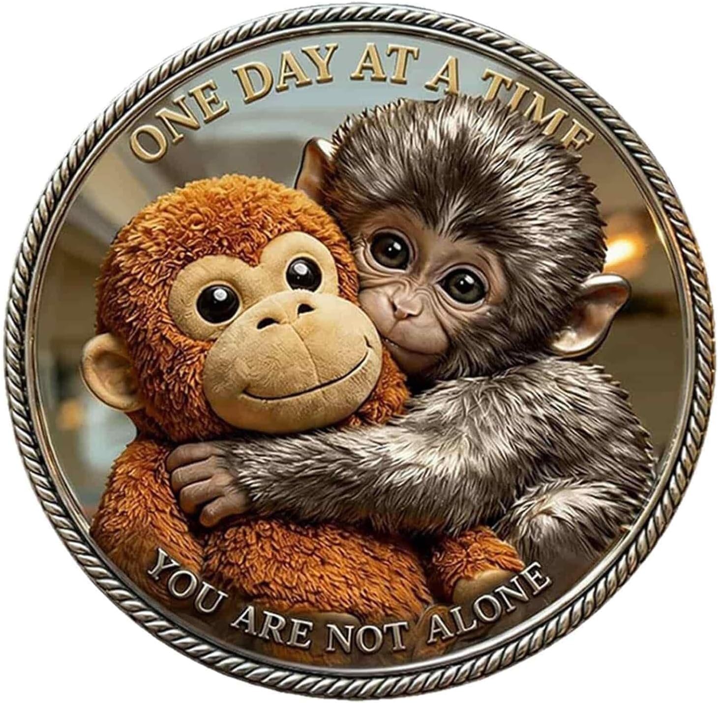 Emotional Support Monkey Coin，Punch The Monkey Commemorative Challenge Coin，Double Sided Baby Monkey Hugging Collectible Token，Inspirational Encouragement Gift for Family & Friends (A-12PCS)