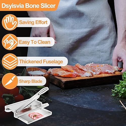 Miniatura 2 de Cortador de carne de 20 pulgadas, cortador manual de costillas para pollo, pescado o carne de res, rebanador de carne congelada de acero inoxidable