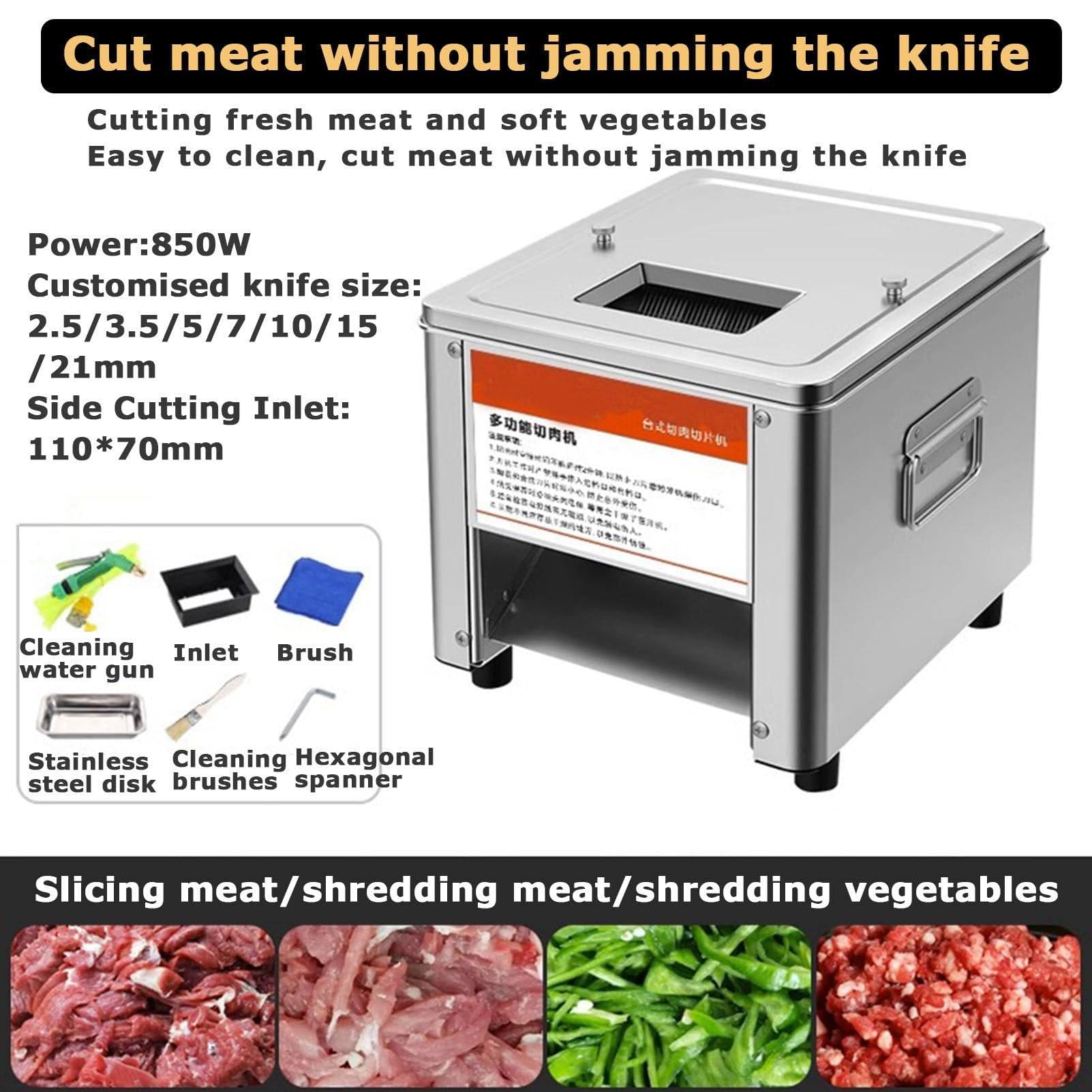 Machine De Coupe De Viande 850 W, Trancheuse De Viande éLectrique Commerciale En Acier Inoxydable, 150 Kg/H, Tranché/Coupé/Râpé, Pour Viande DéSosséE, Poisson, LéGumes Mous,5mm
