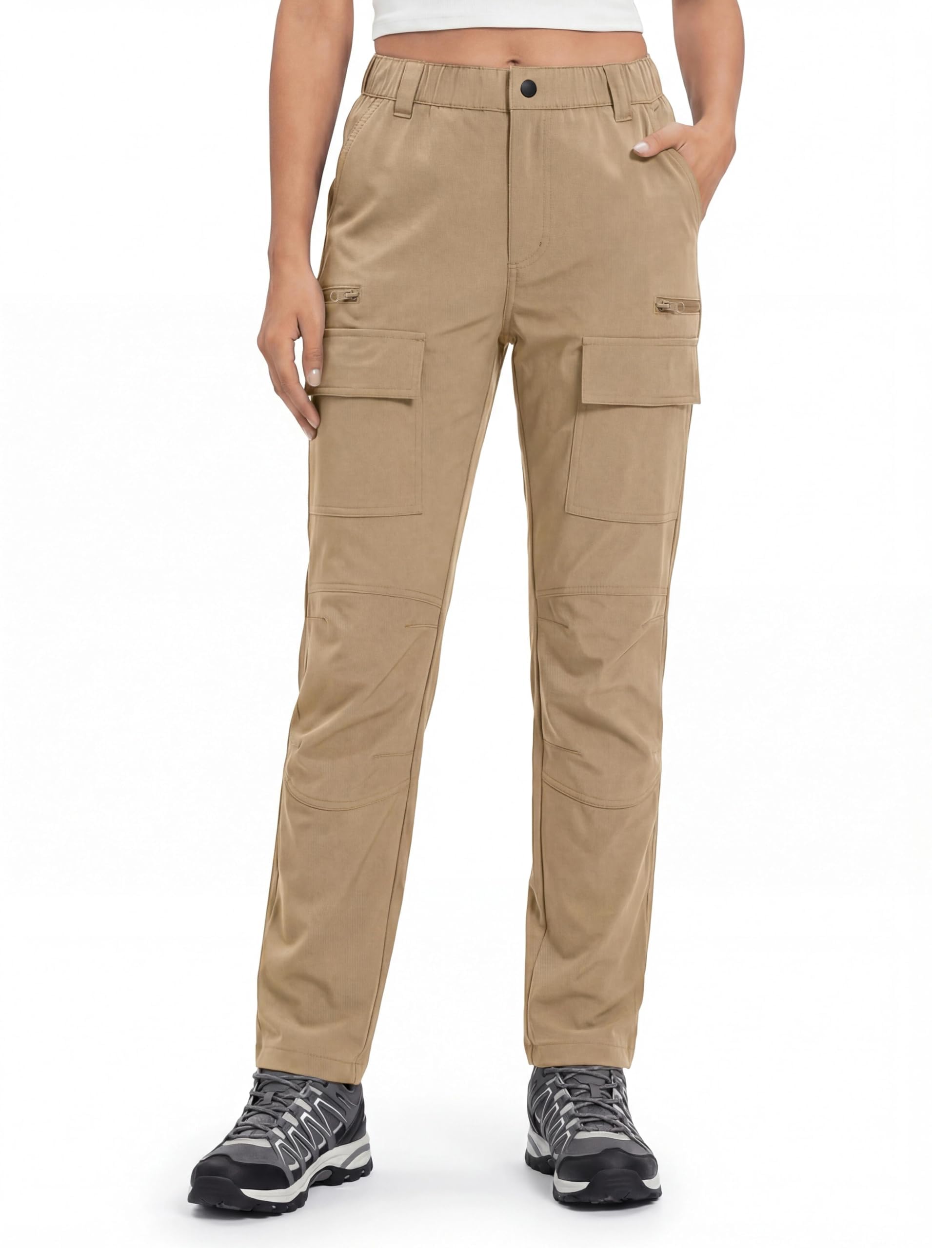 GymBrave Wanderhose Damen Sommer Leichte Arbeitshose Stretch Wasserdicht Cargohose mit Reißverschlusstasche Trekkinghose Safari Hose