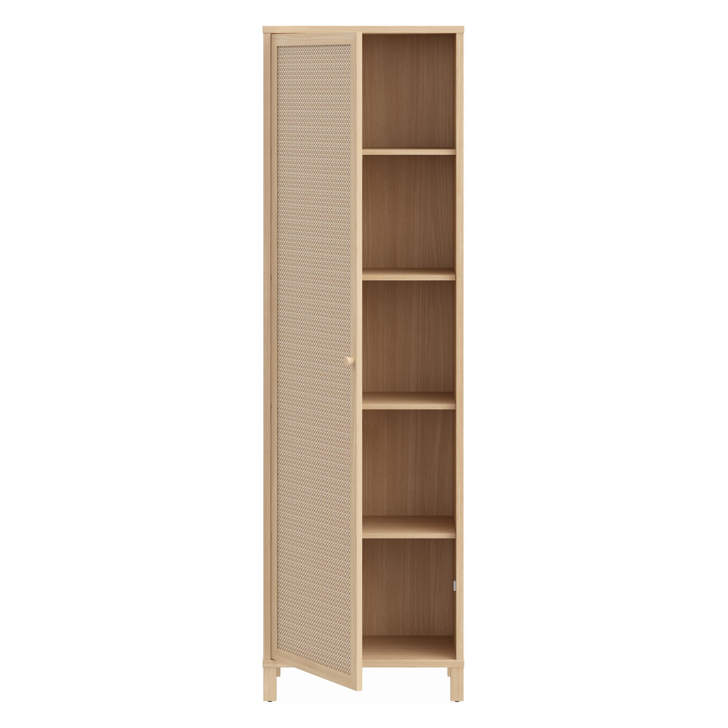 Forte SKELBIT Schrank 60, schmaler Schrank im Boho-Stil, 1-türig, Mehrzweckschrank, Holzwerkstoff, Flur, Wohnzimmer, Elegancia Eiche Holzdekor|Technorattan, 59,8 mc breit x 200,9 cm hoch x 42 cm tief