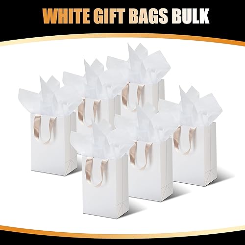 Miniatura 6 de YACEYACE - Bolsas de regalo pequeñas blancas con papel de seda, 10 unidades de 5.25 x 3.75 x 8 pulgadas, pequeñas bolsas de regalo de papel blanco