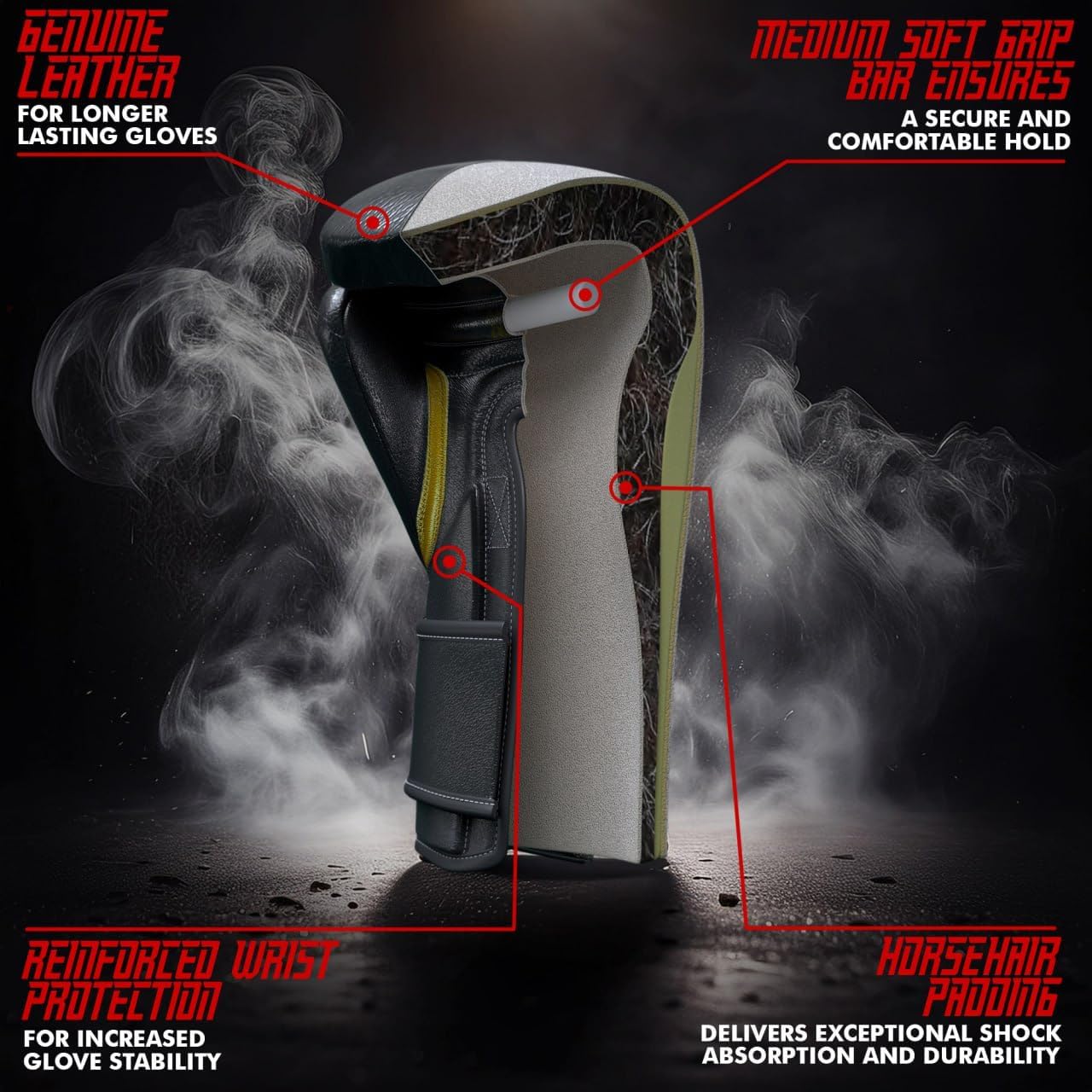 HIT N MOVE Süvari Horsehair Boxing Gloves Hook and Loop, Lace-Up Boxing Gloves Men, Boxing Equipment, MMA Gloves Men, UFC Gloves Horsehair and 100% Cow Leather