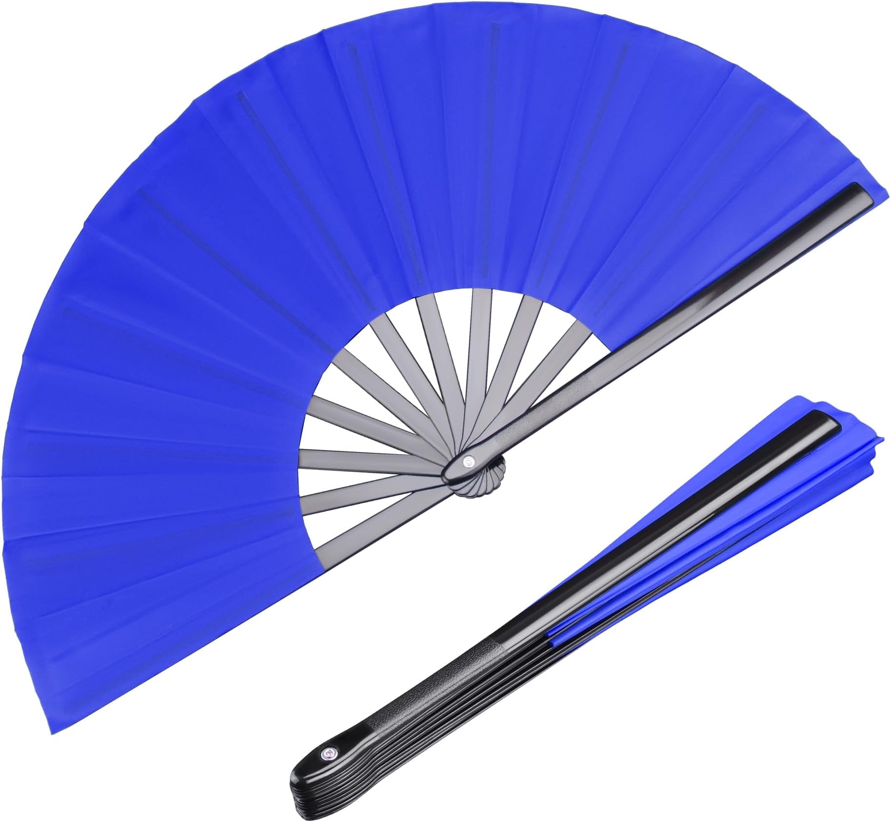 2 Pack Large Folding Hand Fan, blue Chinese Kung Fu Tai Chi Fan Nylon-Cloth Fan For Men And Women Performance, Dance, Decorations, Festival, Gift (Folding fan blue 2p)