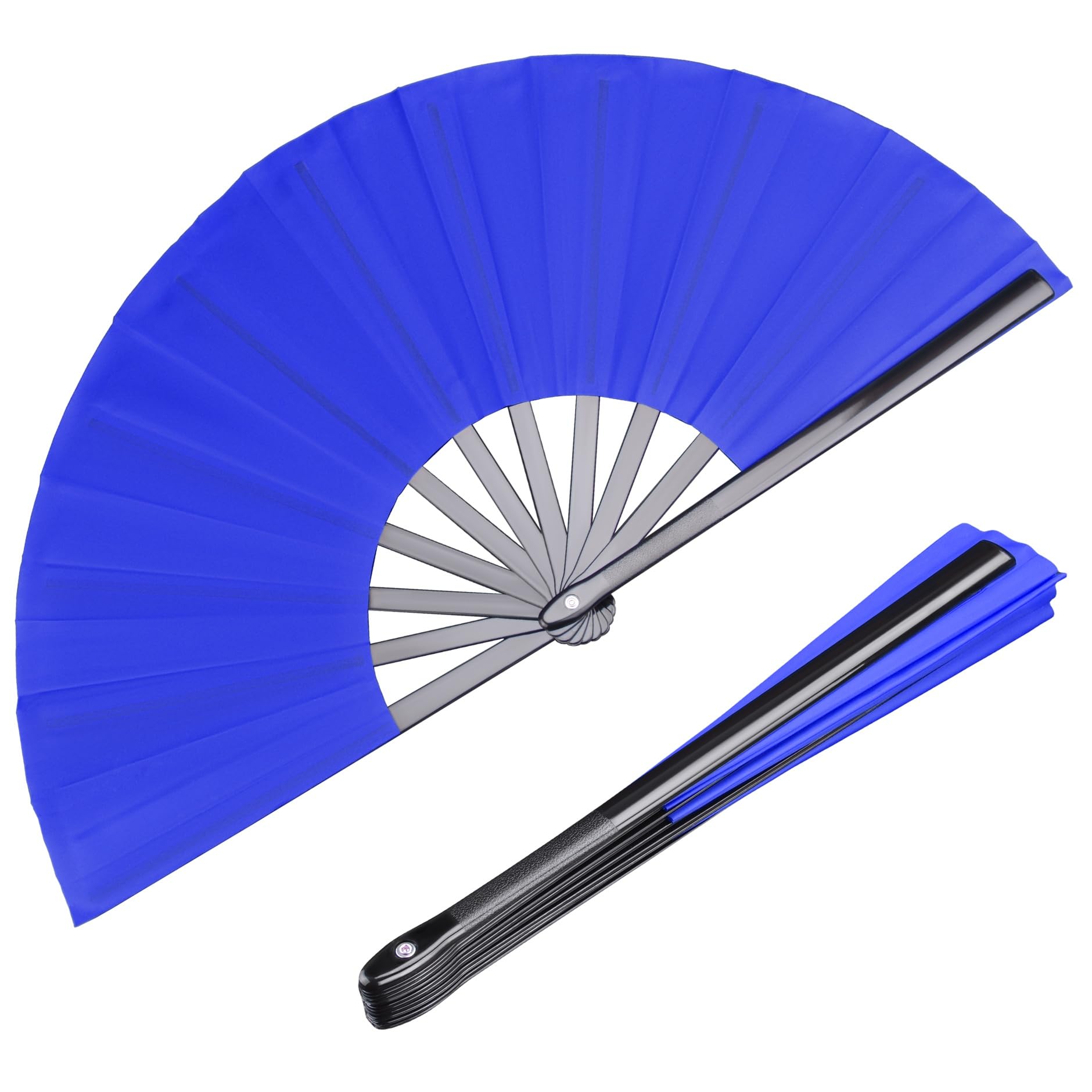 2 Pack Large Folding Hand Fan, blue Chinese Kung Fu Tai Chi Fan Nylon-Cloth Fan For Men And Women Performance, Dance, Decorations, Festival, Gift (Folding fan blue 2p)