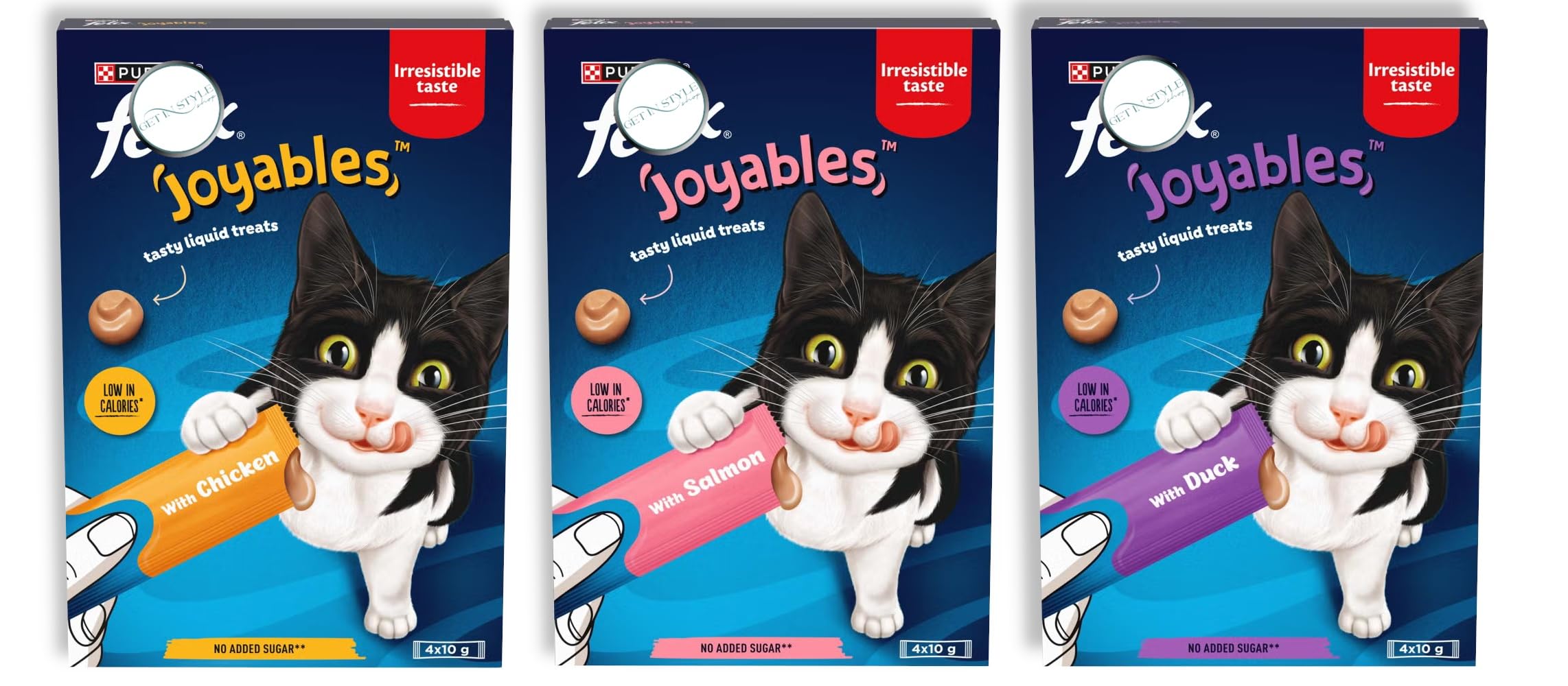 3x 4x10g Joyables Liquid Cat Treat with Chicken, Duck, Salmon โ Bundled by GetInStyle Shop