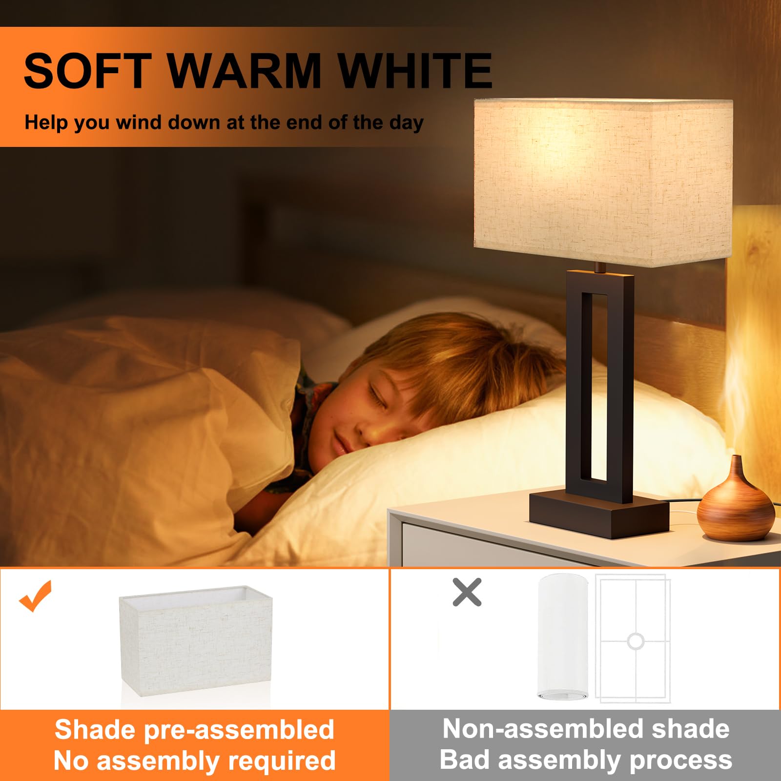Nachttisch-Tischlampen für Schlafzimmer, Touch-Nachttischlampe mit USB C + A, 3-Wege-dimmbar, Wohnzimmerlampen für Beistelltische, 2er-Set, moderne Nachttischlampen für Bett, Seite, Gästezimmer