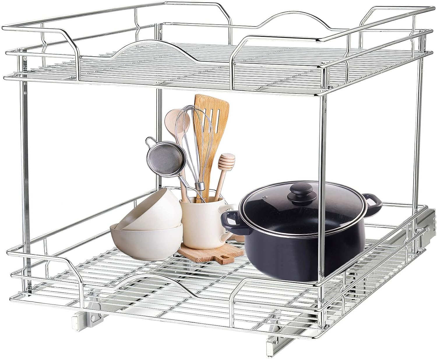 OCG Pull Out Organizer 20" W x 18" D, 2 Tier Slide Out Shelves