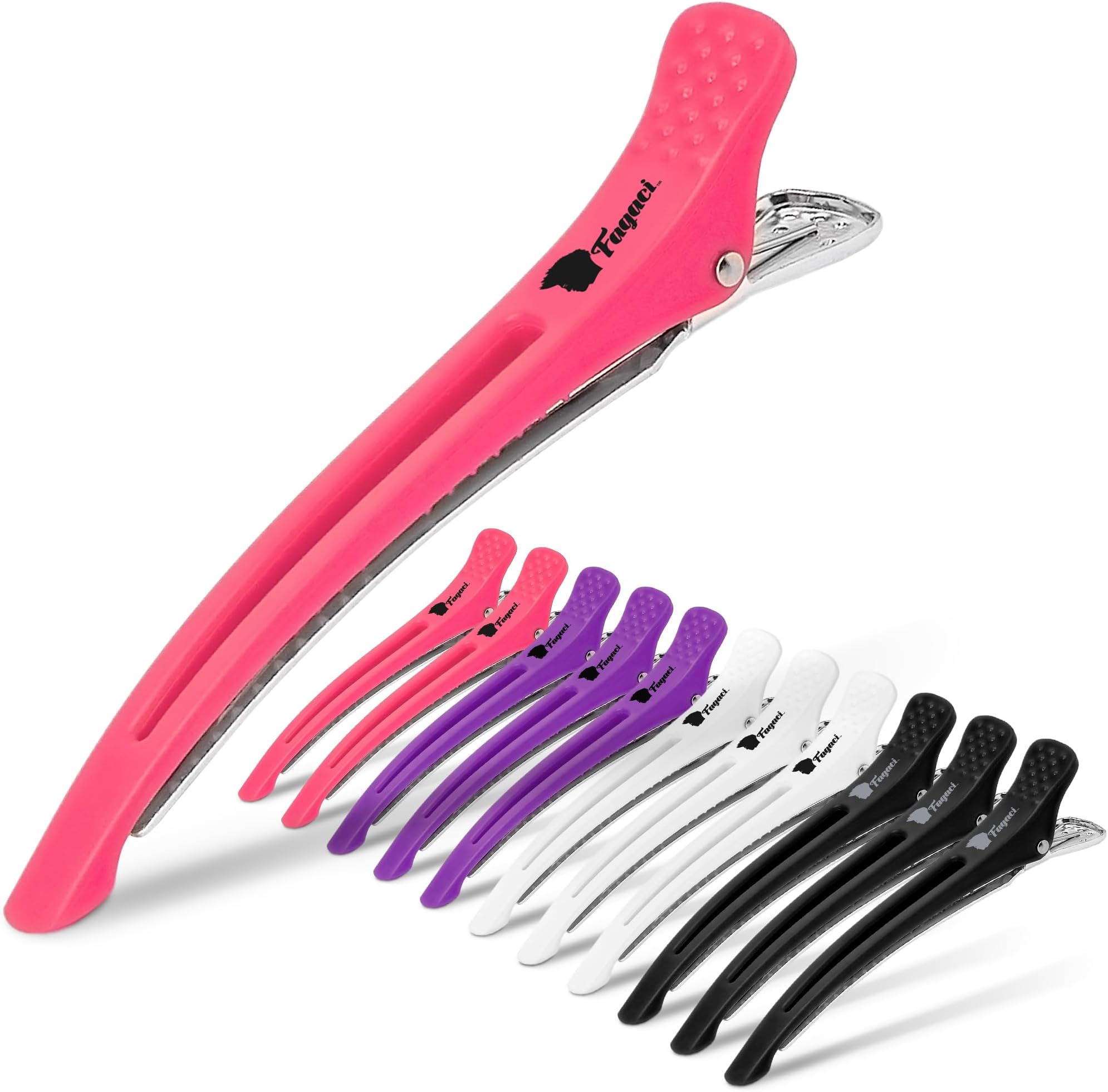 Fagaci Firm Grip Hair Clips with Silicone Band - Duckbill Sectioning and Styling Clips, Durable Alligator Clips for Women's Hair, Long Duck Billed Salon Clips