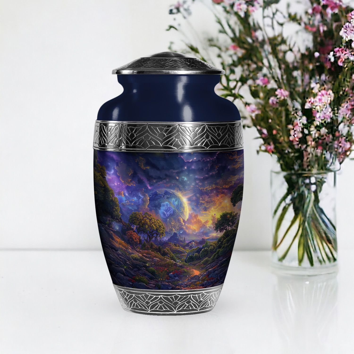 u r n❁ Elegant Aura Black & Gold Adult Cremation Urn + Free