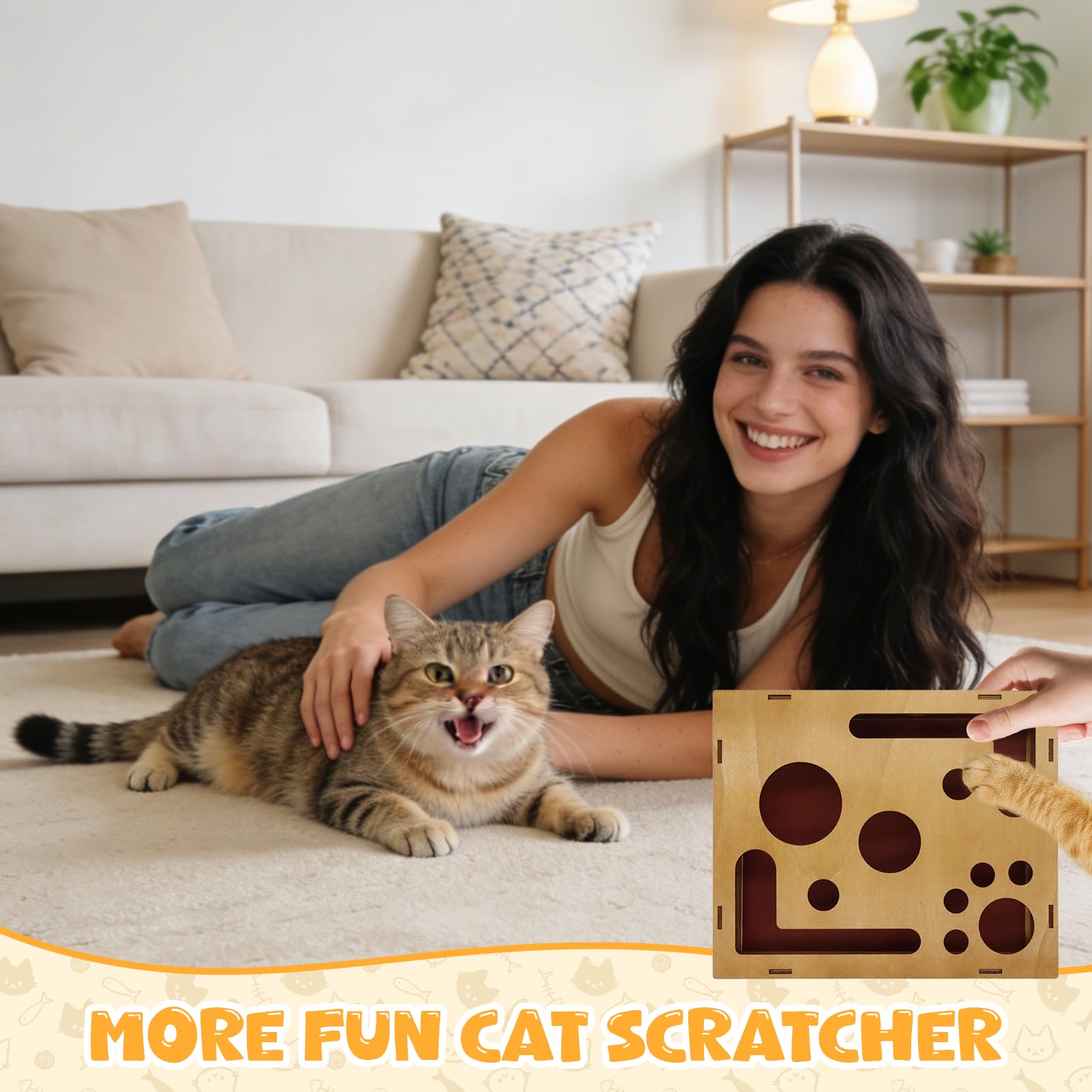 Scatola per attività per gatti con lima per artigli, scatola per giocattoli in legno con puzzle tiragraffi, scatola per arricchimento con puzzle per gattini