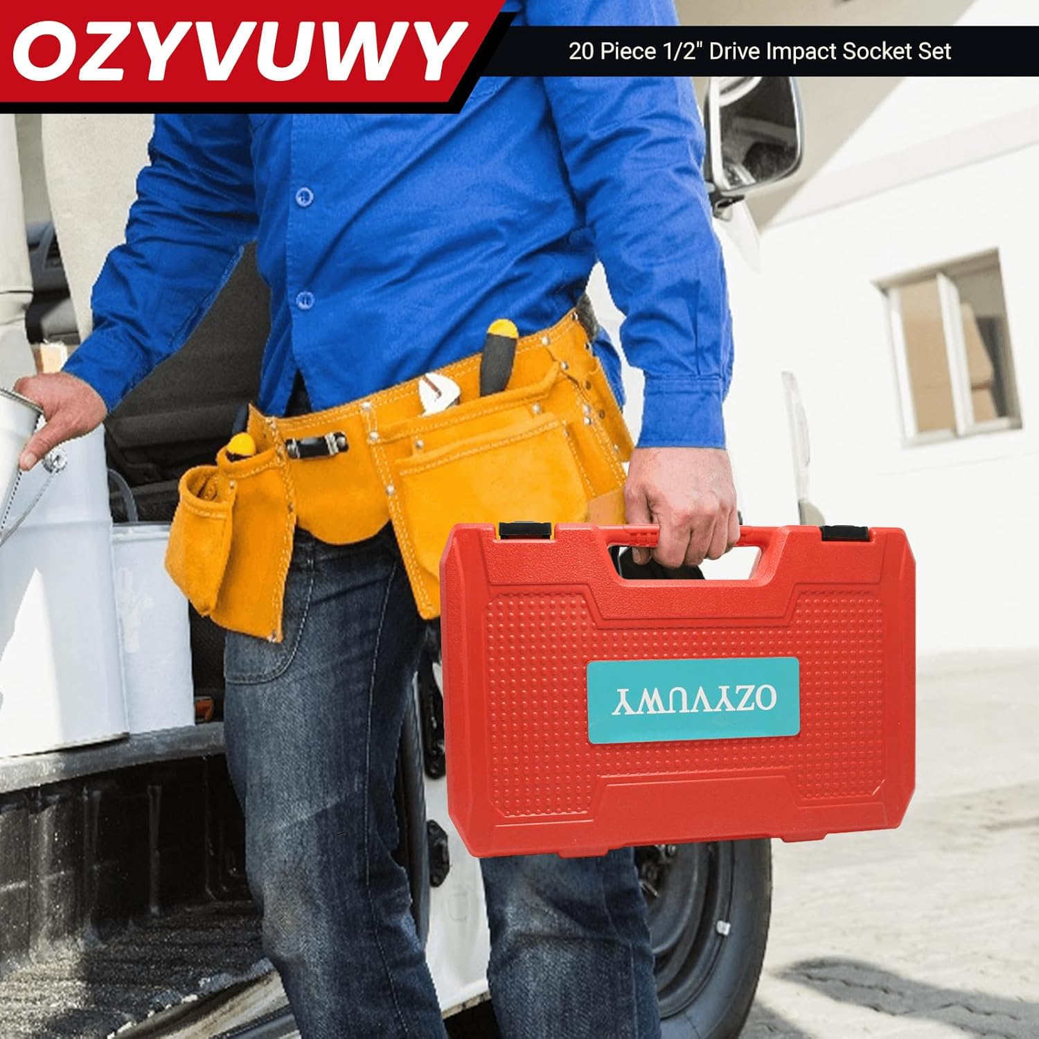 18-Piece 1/2" Drive Impact Socket Set, Heavy Duty Industrial-Grade Deep Sockets, with Impact Extension Bar,universal joint, and impact-resistant adapter, Cr-V Steel Corrosion-Resistant Coating