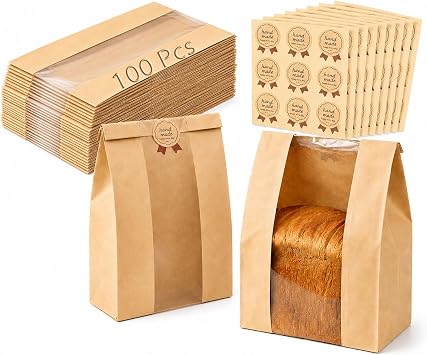 Bread Bags for Homemade Bread, 100PCS Bakery Bags with Window