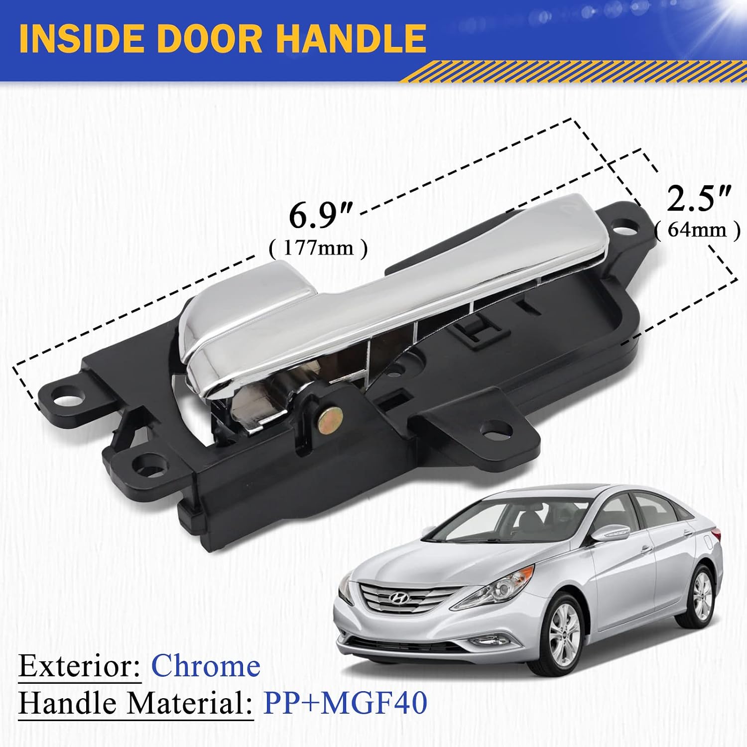 X4XZ Chrome Interior Inside Door Handle Front or Rear Left Driver Side for 2011-2015 Hyundai Sonata 826103S010 82610-3S010