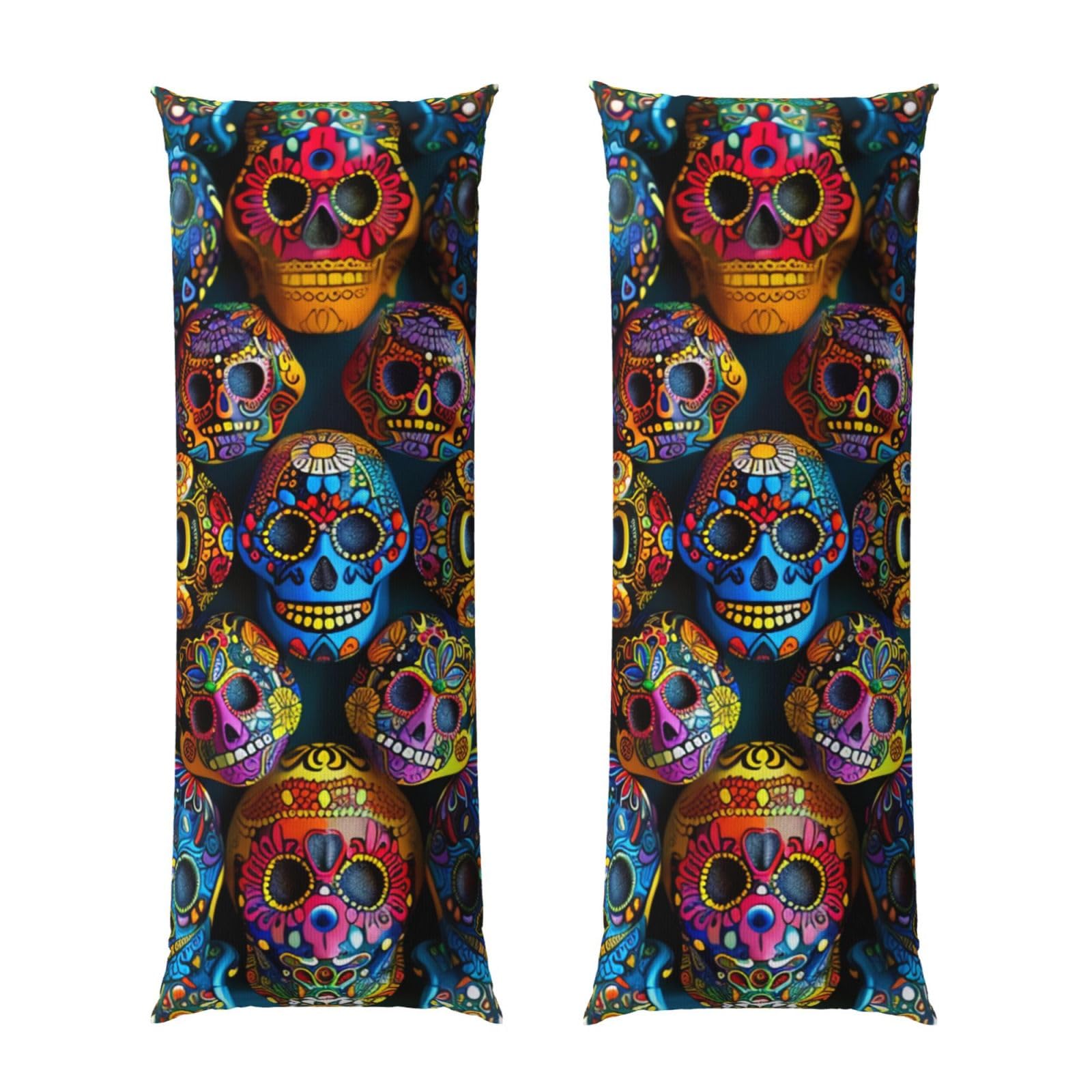 Body Pillow Cover 20x54 Inch, Colorful Sugar Skulls Print Long Lumbar Pillow Case with Zipper Long Body Pillowcase Decorative for Bed Sofa Bedroom