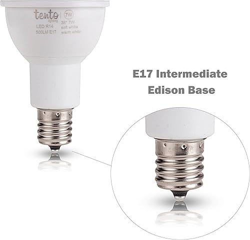 Miniatura 6 de Tento Lighting E17 Bombilla LED R14 Reflector 5.5w 450 lúmenes base intermedia 40w bombilla halógena de repuesto blanco cálido paquete de 4