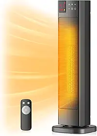 PELONIS Aquecedor de ambiente interno de torre de cerâmica oscilante para casa com oscilação, termostato programável e modo ECO, temporizador 12H e controle remoto, proteção de segurança, 23