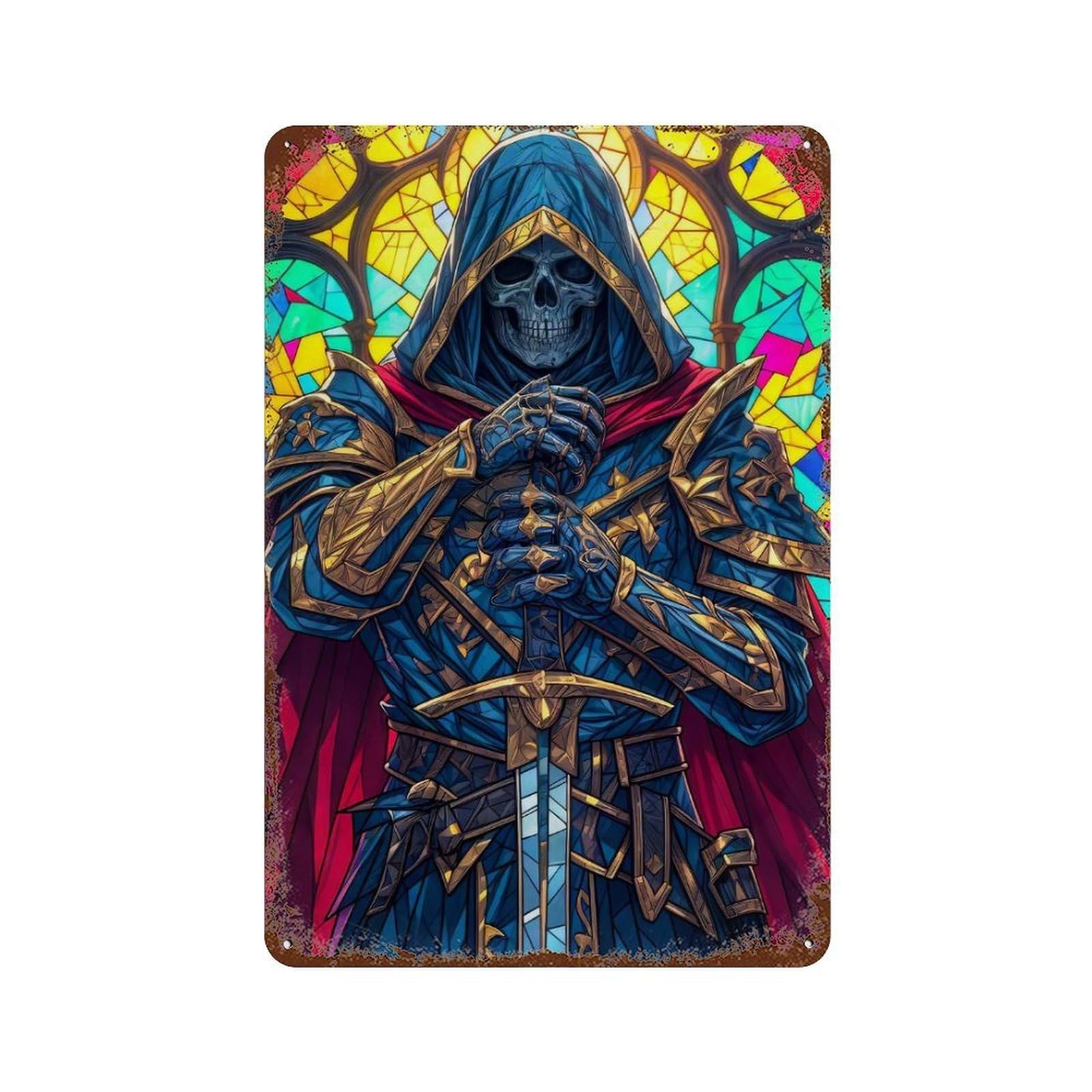 Dead Paladin Stained Glass Decorative Tin Sign 11.8"x7.9", for Bistro, Counter And Cafe Decor, Novelty Wall Decor