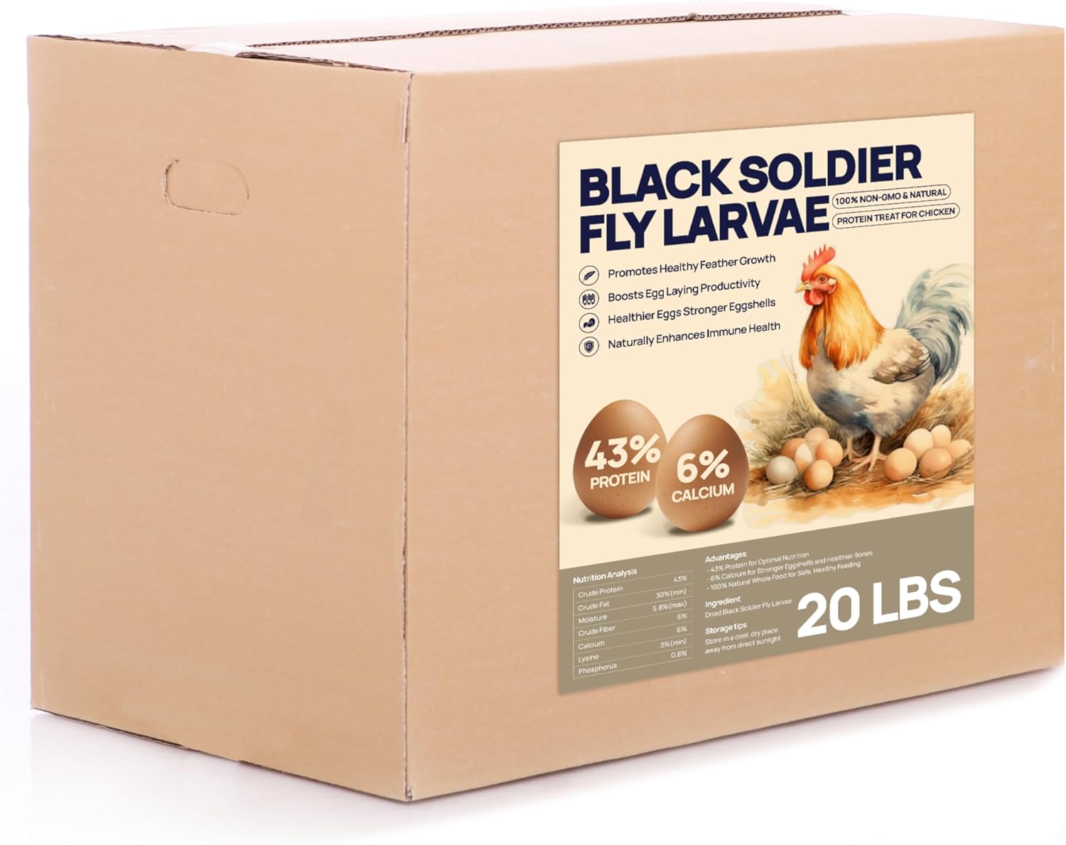 20 LB BSF Larvae – Whole Dried Insect Protein for Chickens & Poultry – Calcium-Rich Bulk Feed Supplement