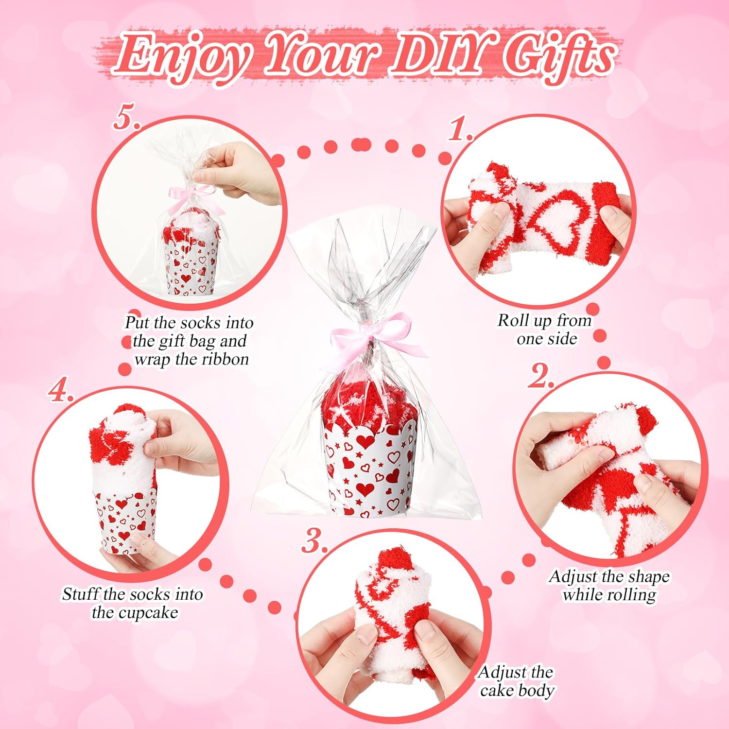 24 Pairs Valentine Fuzzy Socks Bulk Cupcake Socks Love Heart Pink DIY Present for Women Valentines Day Gifts - Image 4