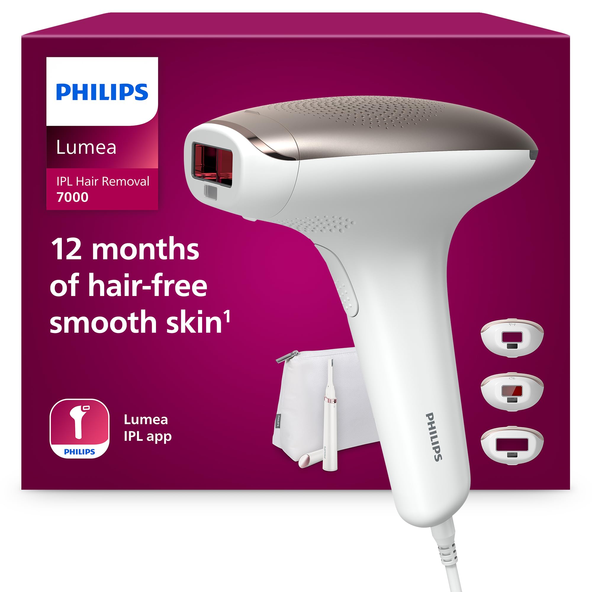 Philips Lumea 7000 Series, IPL Hair Removal Device, Laser Hair Removal Alternative, with Satin Compact Pen Trimmer, 3 Attachments for Body, Face and Bikini, Model BRI923/00