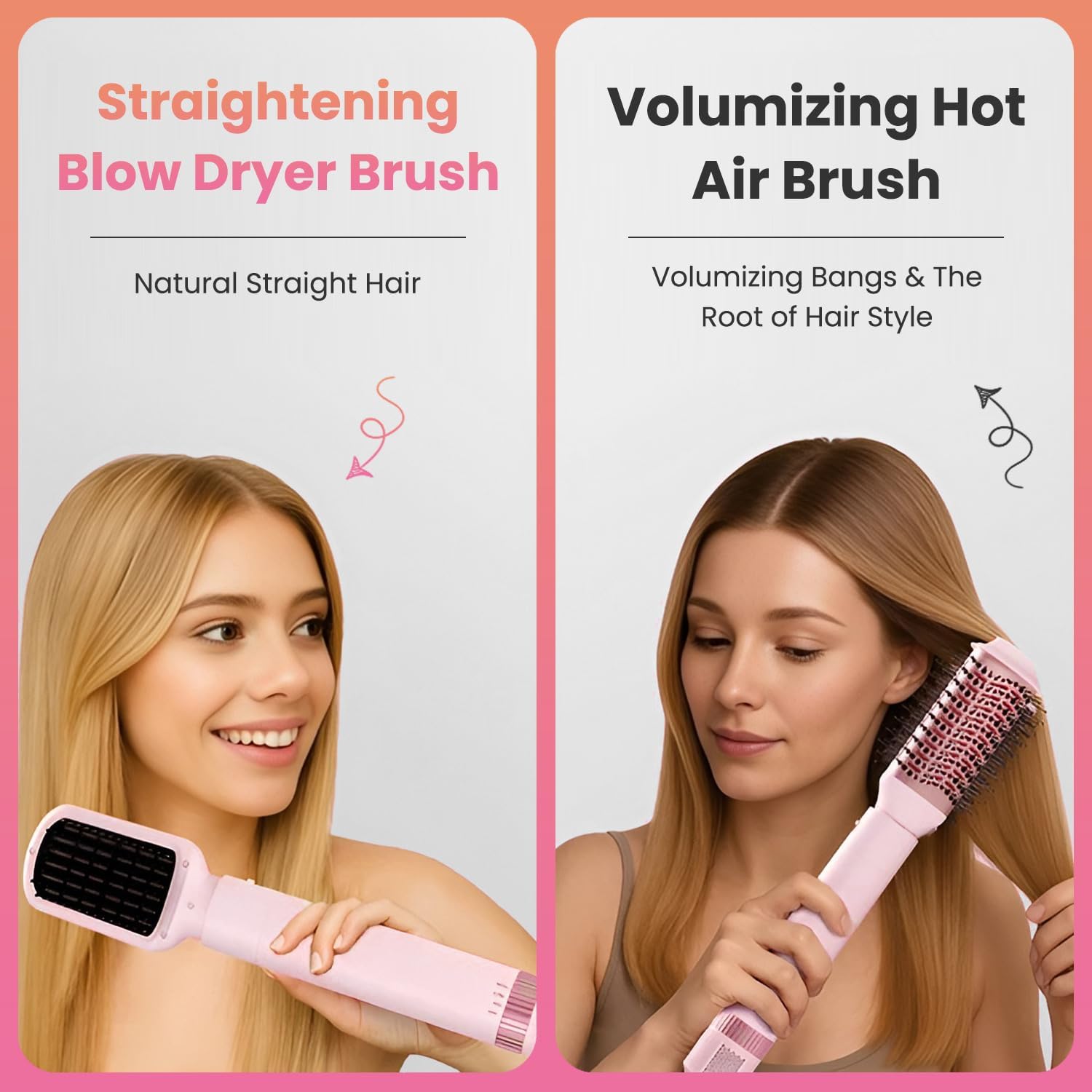 5-in-1 Blow Dryer Brush Set Pink, Ionic Hot Air Brush with Ceramic Tourmaline Metal Curling Barrels, Volumizer Straightener Hair Dryer for All Hair Types Travel Friendly — Aura Luxe