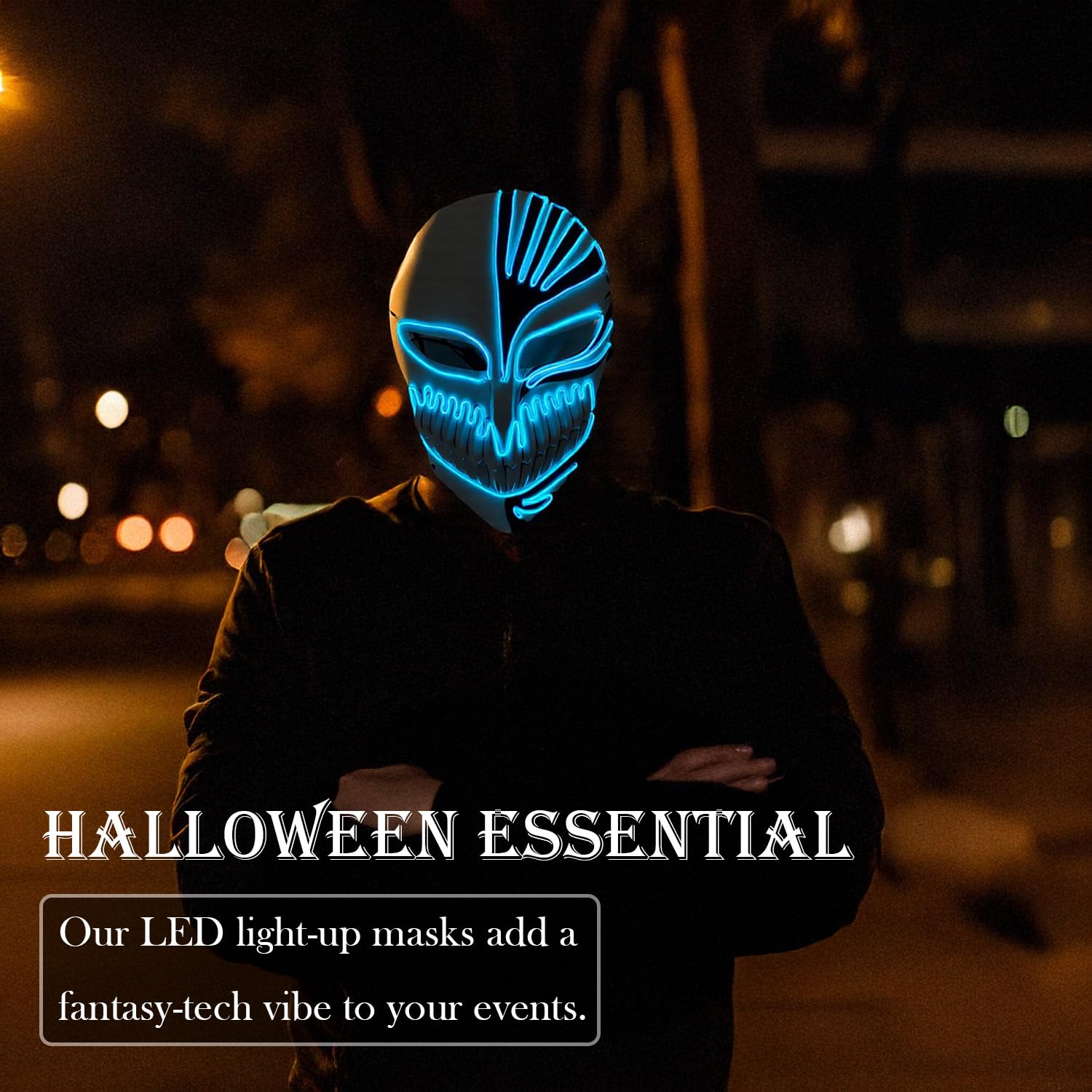 Halloween Mask with LED Lights - Scary Light-Up Mask for Costume Parties Cosplay, Masquerade & Carnival Festivals (white F) - Image 2