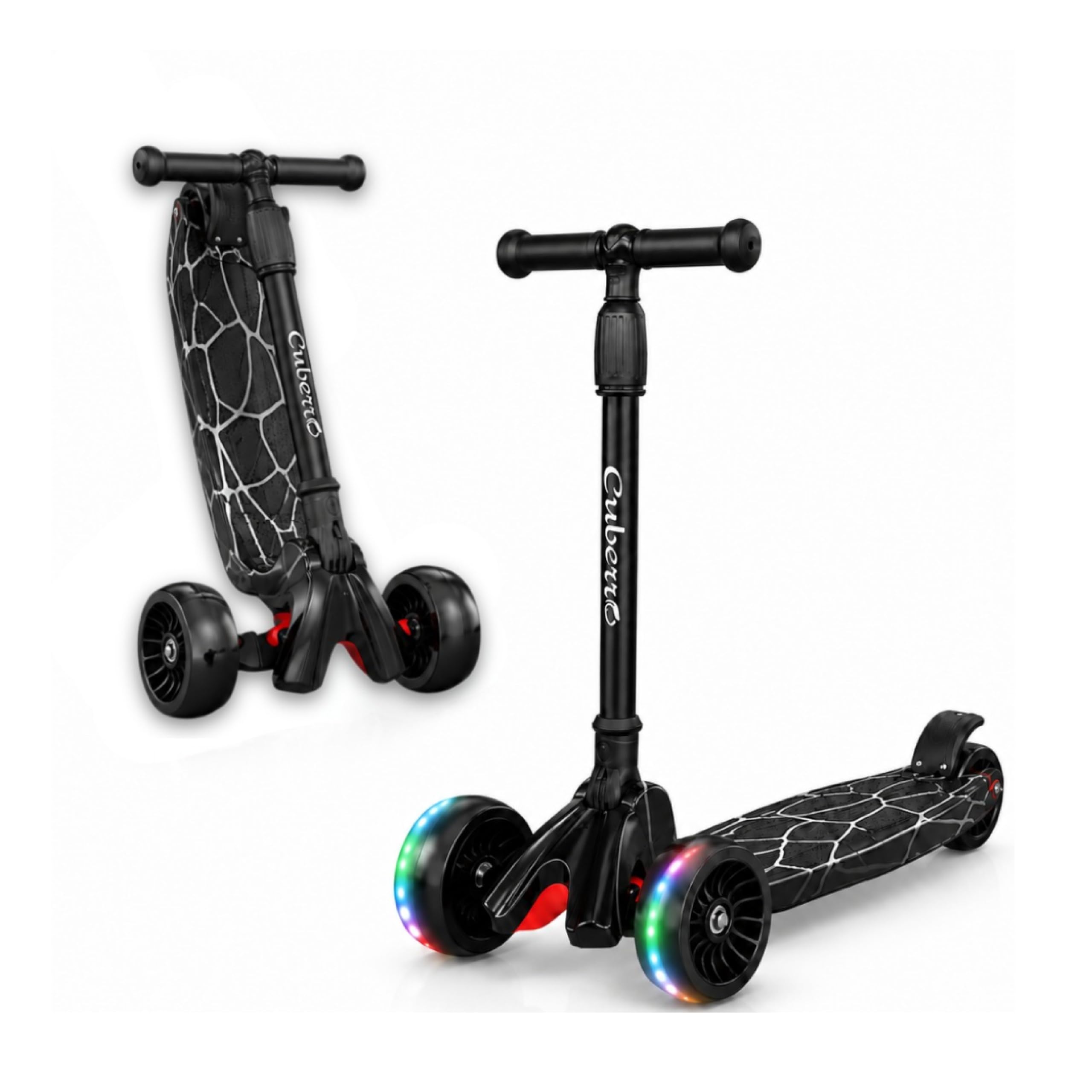 Cuberro Kids Scooter Big Wheels Foldable Kick Scooter with Flashing LED Lights for Boys Girls, 4 Levels Height Adjustable, 3 Wheel Scooter for Kids Ages 3-10 with Safe Lean to Steer Design (Style 9)