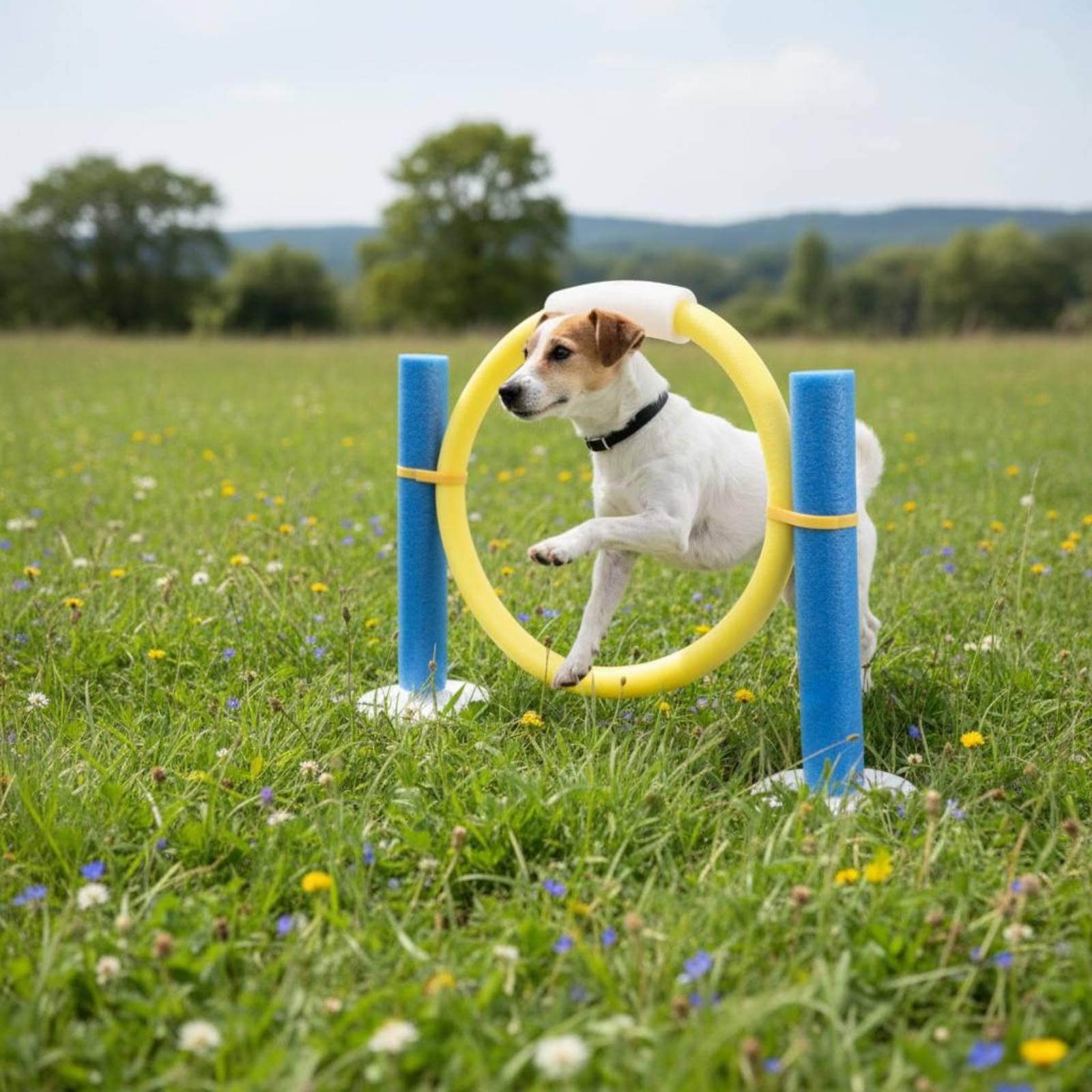 Agility Trainingsset Sprungreifen Tunnel Hürden Stangen mit Schaumstoffbezug aus Polyester für Konzentriertes Haustiertraining Garten Und Innenräume