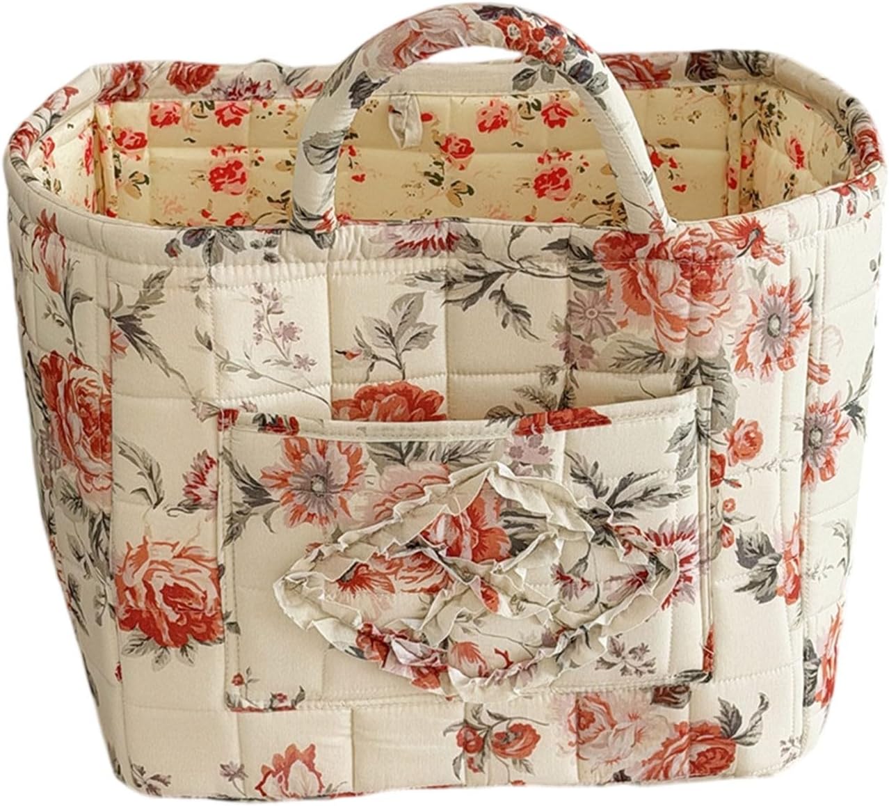 Quilted Tote Bag for Women Floral Car Basket Storage with Handles