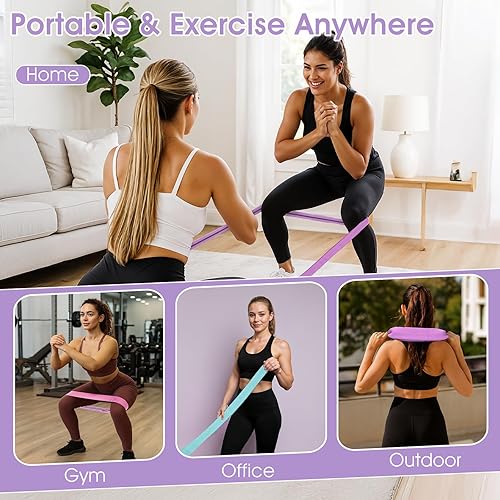 Miniatura 5 de 6 bandas de resistencia de tela para piernas, 3 niveles de fuerza, banda elástica de ayuda para estiramiento con bolsa portátil, bandas de