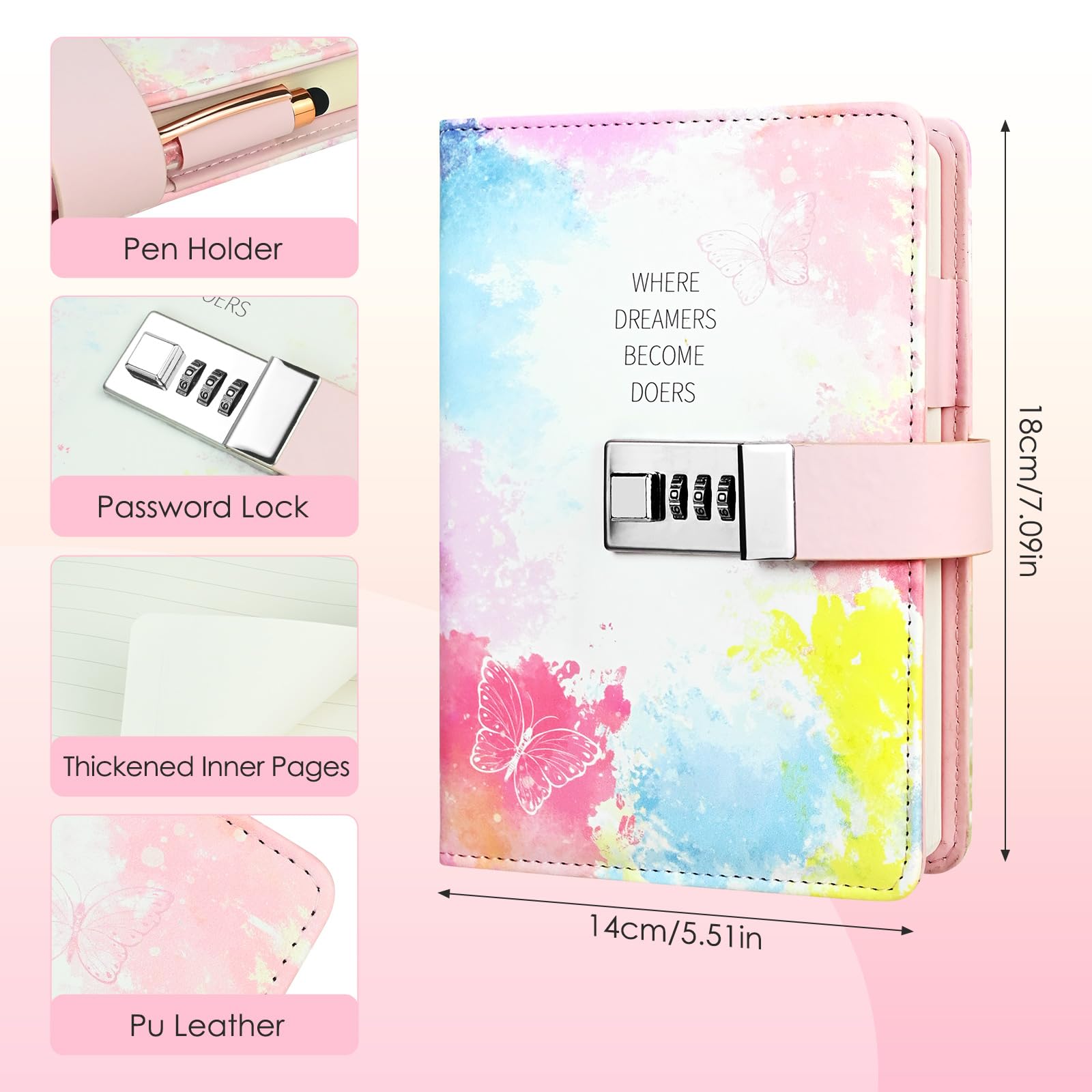 twirush Secret Diary with Lock for Girls, B6 PU Leather Kids Journal with Lock, 256 Pages Lockable Notebook Kids Diary - Image 2