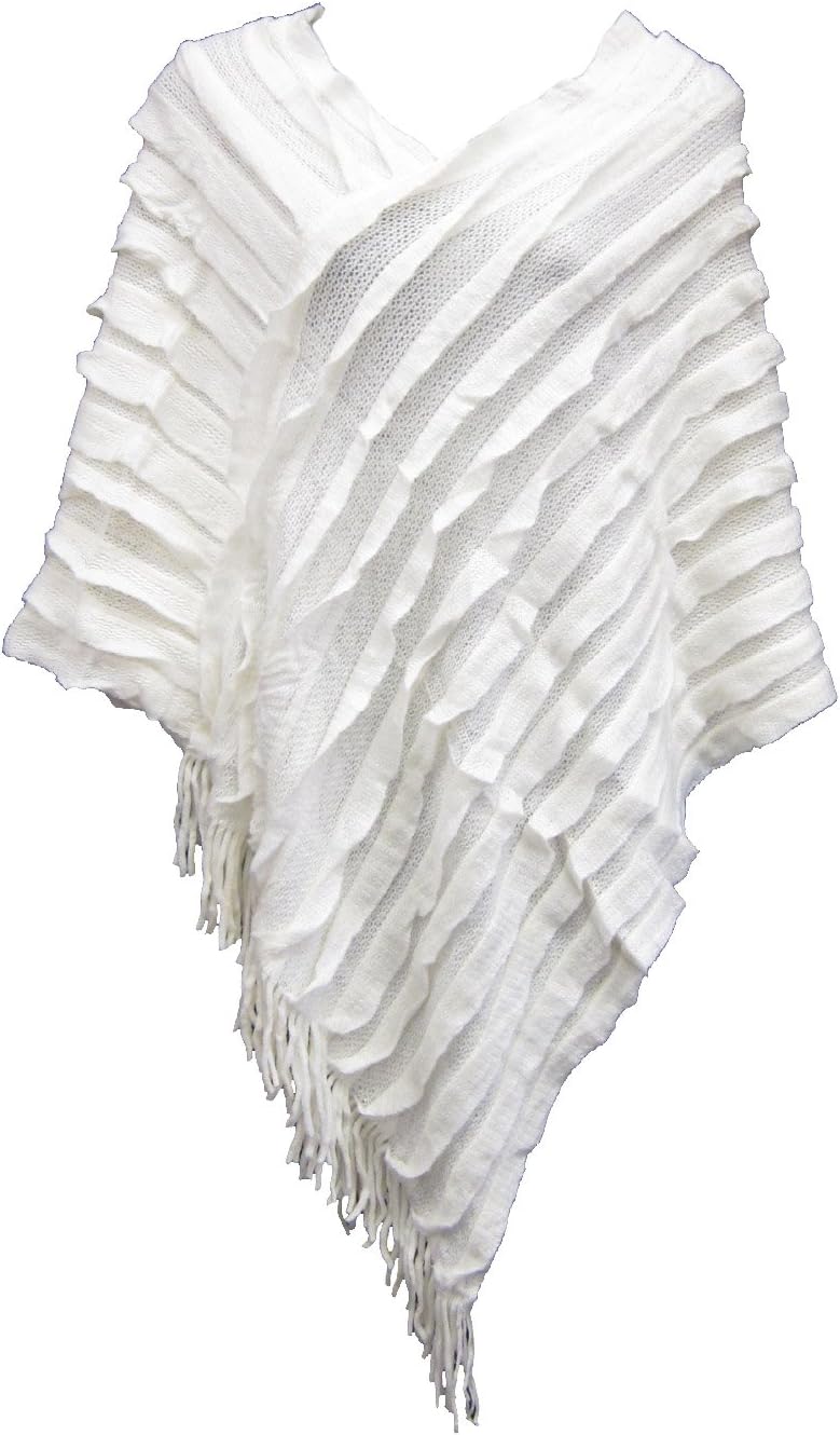 LADIES RUFFLE FRINGE KNIT PONCHO CAPE WOMENS LADIES LONG TASSEL JUMPERS SHRUG TOPS SIZE 8-18