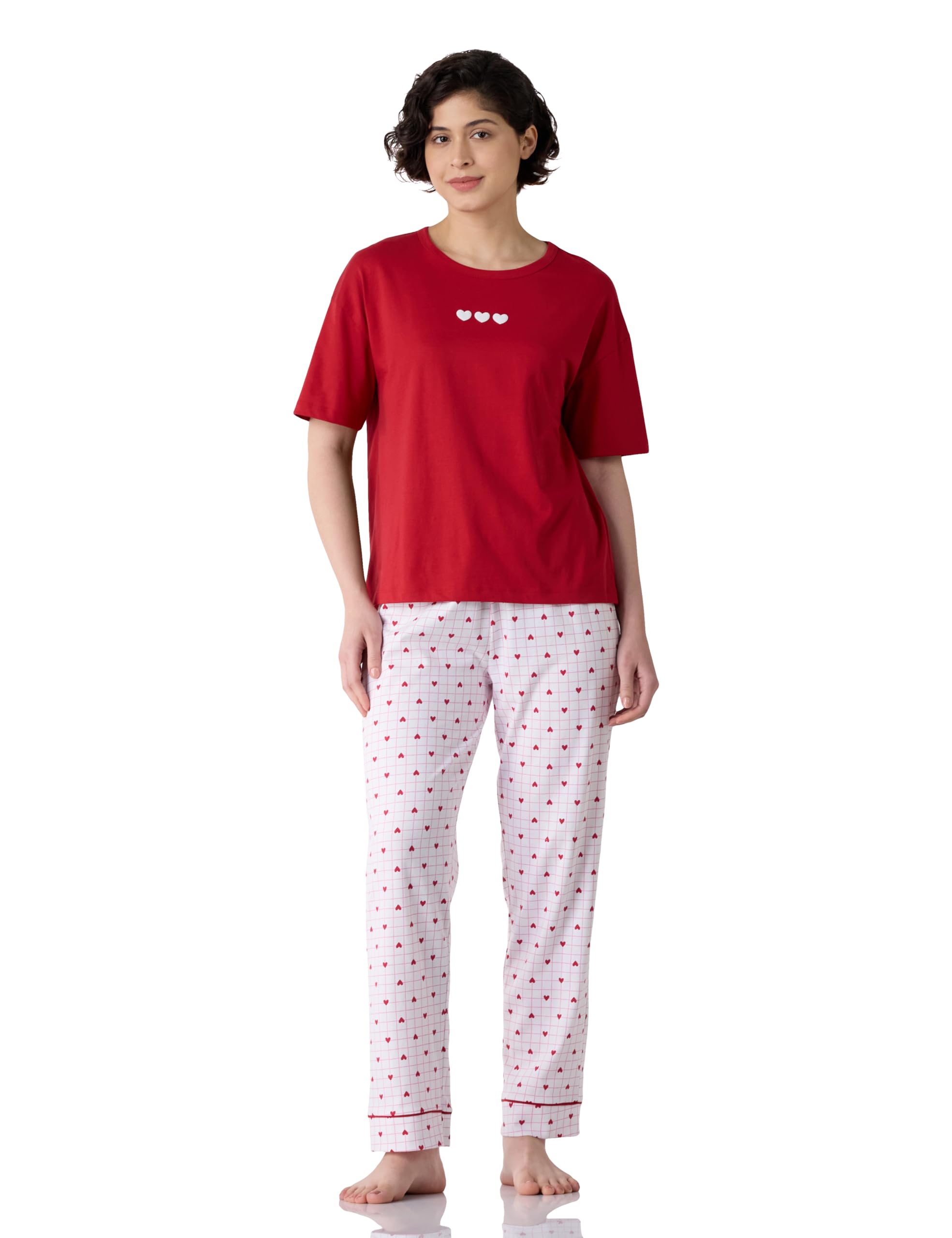 amazon brand - symbol Women's Night Suit Set | 100% Cotton Relaxed fit T-Shirt & Pajama Set (Available in Plus Sizes)-picture-17