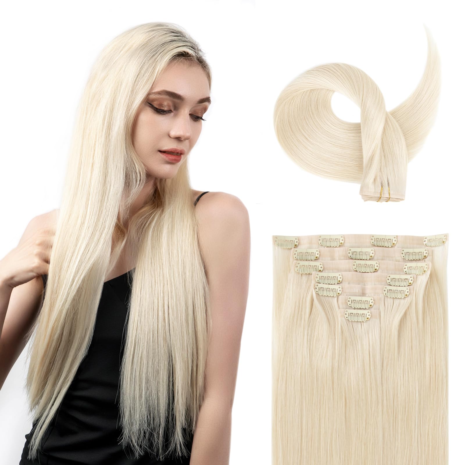 SOBEAUTY Clip in Hair Extensions, 100% Real Human Hair Remy Natural Volume Hair Extensions Clip-ins