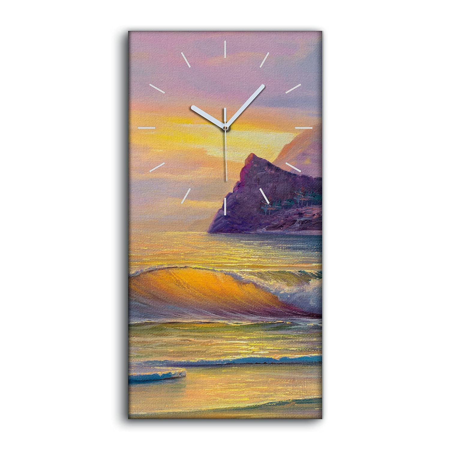 Horloge sur Toile 30x60cm de Vagues océanique côte - Horloge Murale Silencieuse Mains Blanches
