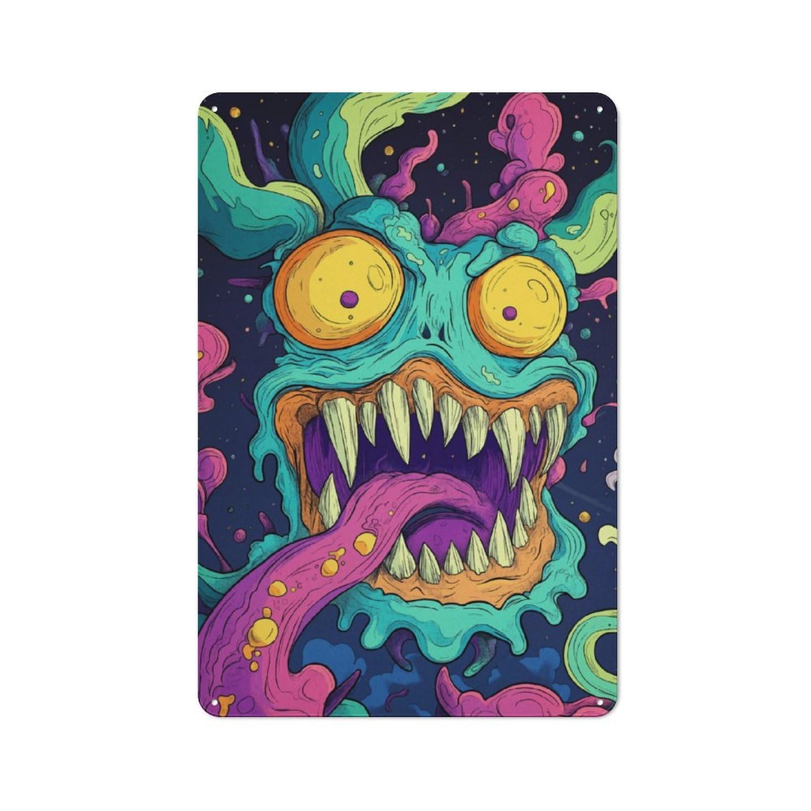 Junmoney Cosmic Monster Retro-Style Metal Plaque 30X20cm For Garage Or Workshop, For Garage, Workshop And Man Cave Decoration