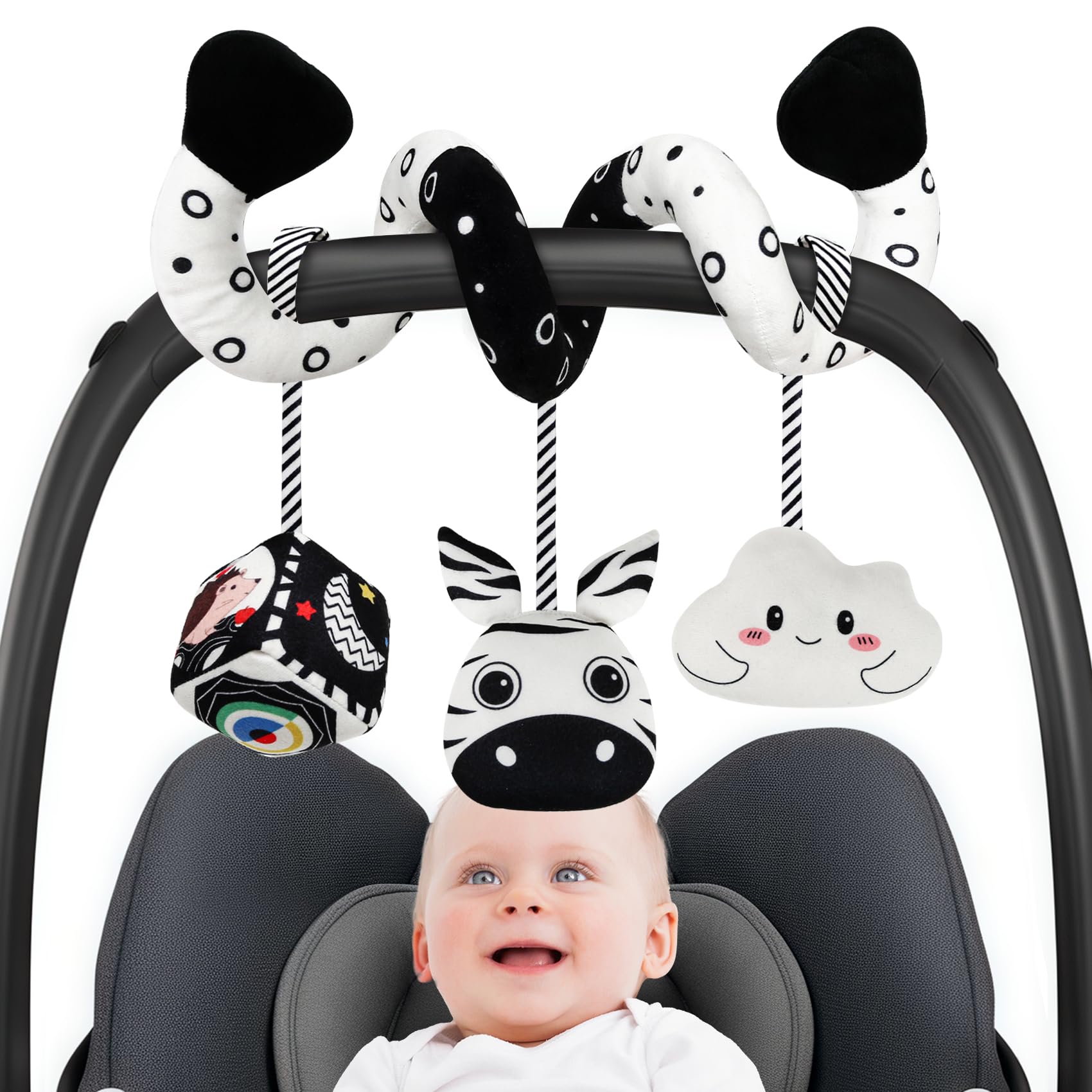 Baby Spiral Hanging Stroller and Car Seat Toys Black and White High Contrast Sensory Toy Newborn Plush Activity Toys Party Favors Gifts for Baby Shower -Zebra