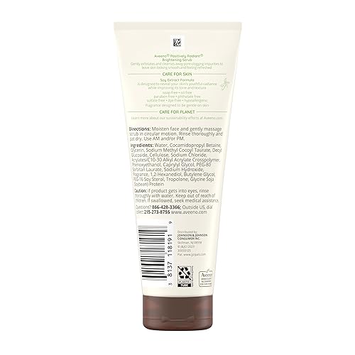 Miniatura 6 de Aveeno Positively Radiant Skin Brightening Exfoliating Daily Facial Scrub, extracto de soja rico en humedad, ayuda a mejorar el tono y la textura de