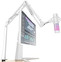 Vista 8 de M05 Brazo articulado, soporte de micrófono giratorio 360° con montaje de escritorio, brazo de micrófono de escritorio plegable con adaptador