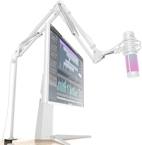 Miniatura 8 de M05 Brazo articulado, soporte de micrófono giratorio 360° con montaje de escritorio, brazo de micrófono de escritorio plegable con adaptador de