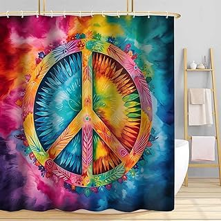 28 Eco Friendly Shower Curtain Ideas For Green Bathrooms 16 Peace Symbol Shower Curtain, 72x72 inch Polyester, Colorful Watercolor T...
