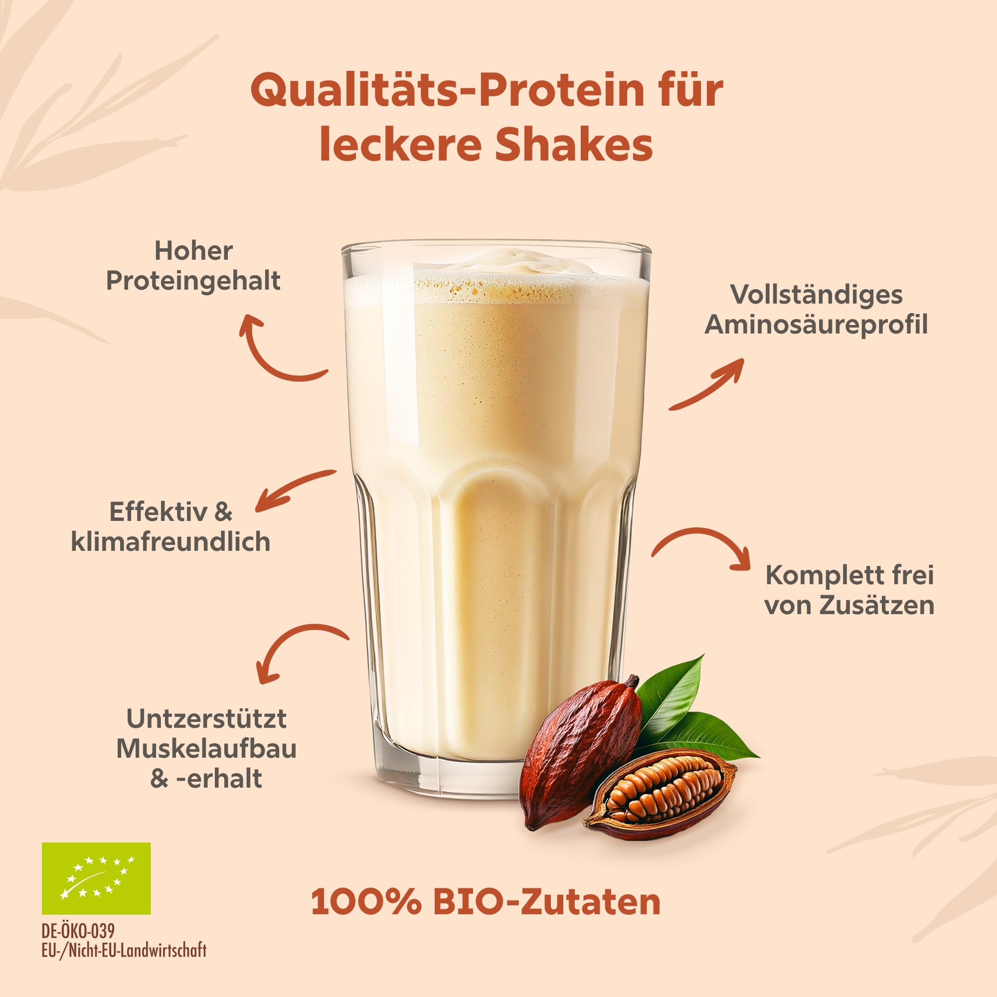 STRIVE CACAO PROTEIN | Vegan | 100% BIO | 1000g Natur Eiweiß mit zertifiziertem Bio Kakao | Ohne Süßungsmittel & Aromen | Ohne Soja & Gluten | Mehrkomponenten 4K | Made in Germany DE-ÖKO-039