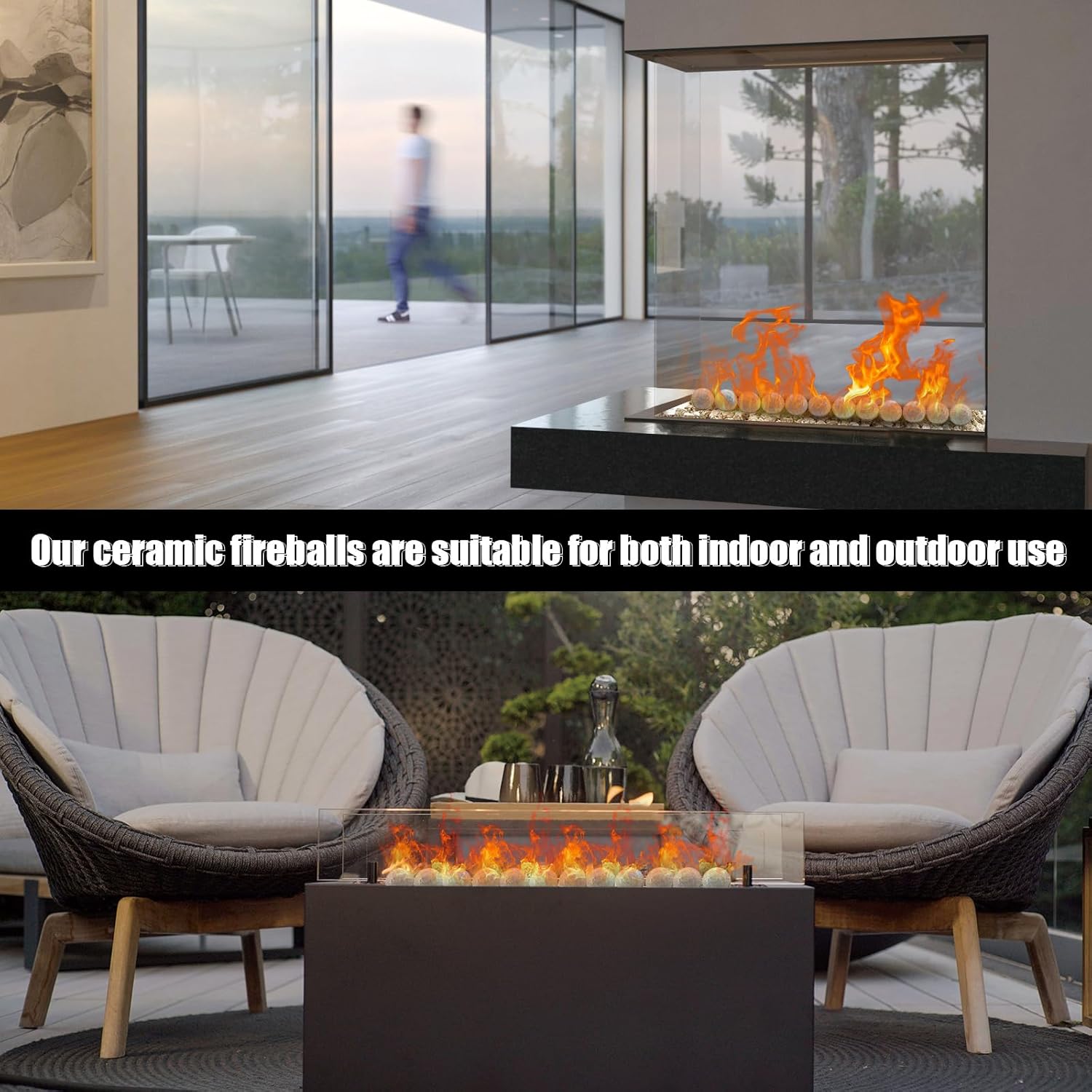 Zhenx Ceramic Fire Balls, 3 Inch, Set of 15 Round Fire Stones, for Indoor and Outdoor Fire Pits, Fire Bowls and Fireplaces, Grey