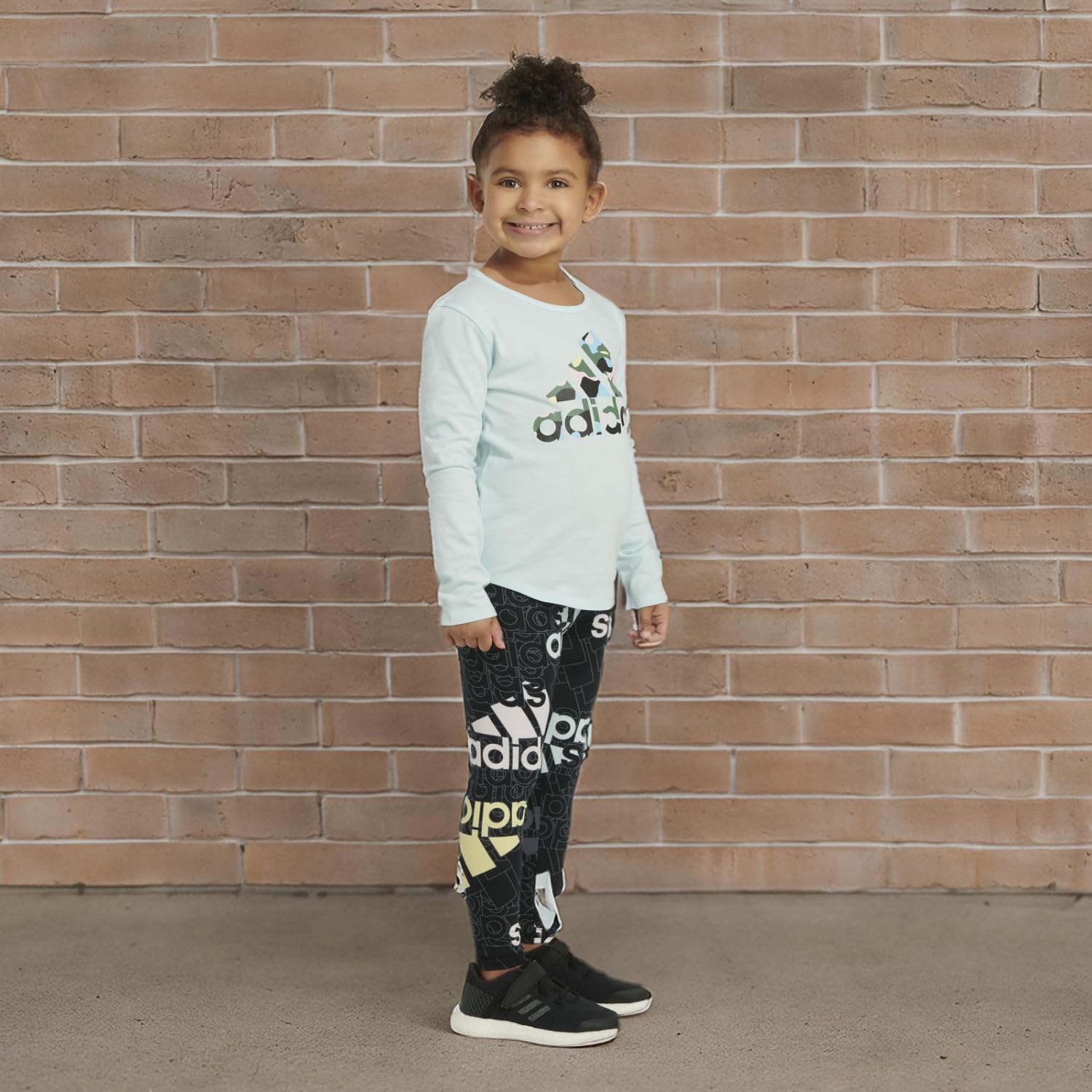adidas Girls' Active Sports Athletic Legging Tight, Black Love Multi, Large